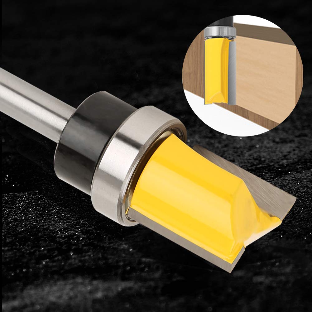 Router Bit Set 1/4 Inch Shank Bearing Flush Trim Woodworking Milling Cutter Carpenter Tool T Shaped Slotting Trimmer for Professional Woodworkers and DIY Projects Carbon Steel