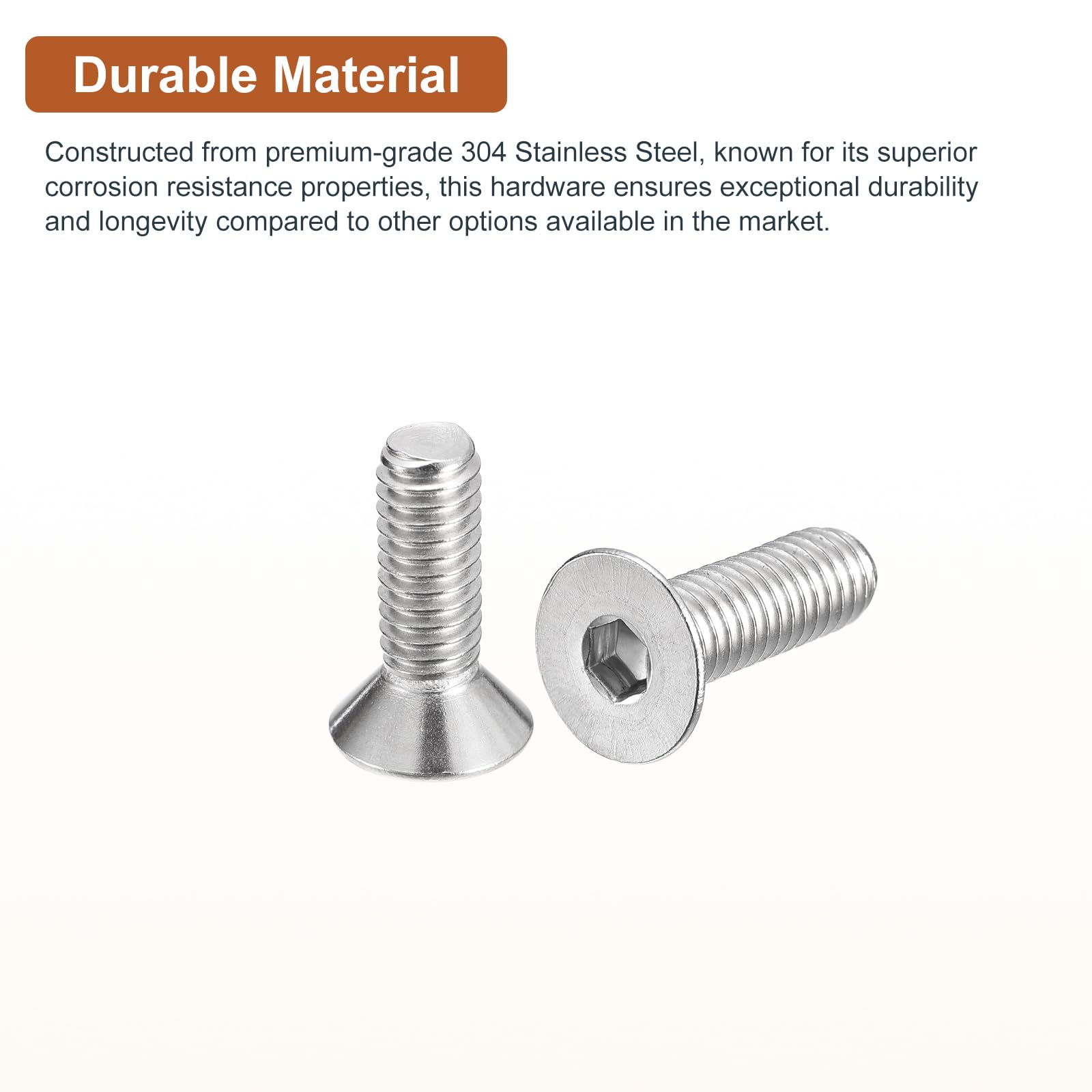 DTGN 5/16-18 x 1" Flat Head Socket Cap Screws, 20 Pack 304 Stainless Steel Hex Socket Flat Head Screws, Full Thread, Countersunk Bolts - Image 3