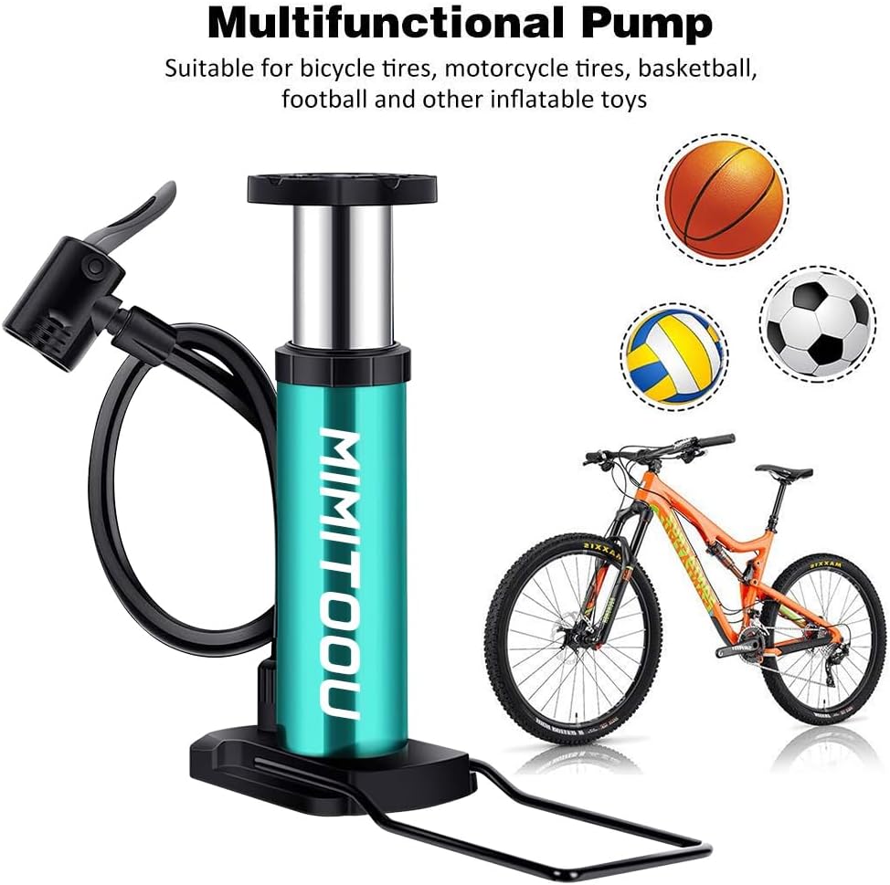 Bike Pump, Mini Bicycle Pump Portable Bike Floor Pump with Presta and Schrader Valves Aluminum Alloy Floor Bicycle Air Pump Compact Mini Bike Tire Pump, Extra Valve and Gas Needle for All Bike