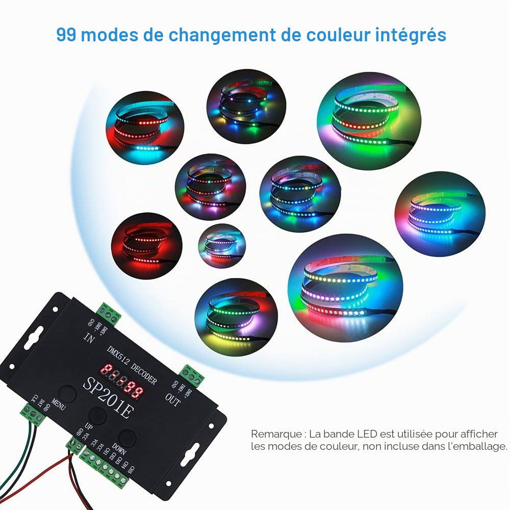 ALITOVE WS2812B WS2811 Contrôleur de décodeur DMX vers SPI, contrôleur de décodeur SP201E DMX 512 RGB WW pour SK6812 WS2801 WS2813 LP6803 RGBWW LED Pixels Strip Light DC5V ~ 24V