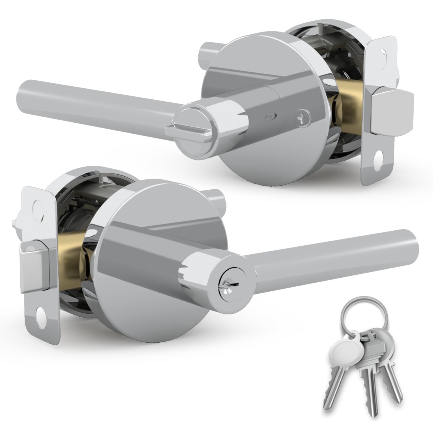 Mega Handles - Ronn Entrance I Entry Lever Door Handle - Heavy Duty Round Locking Lever Set for Left or Right-Handed Doors - Interior/Exterior Door Levers - Polished Chrome