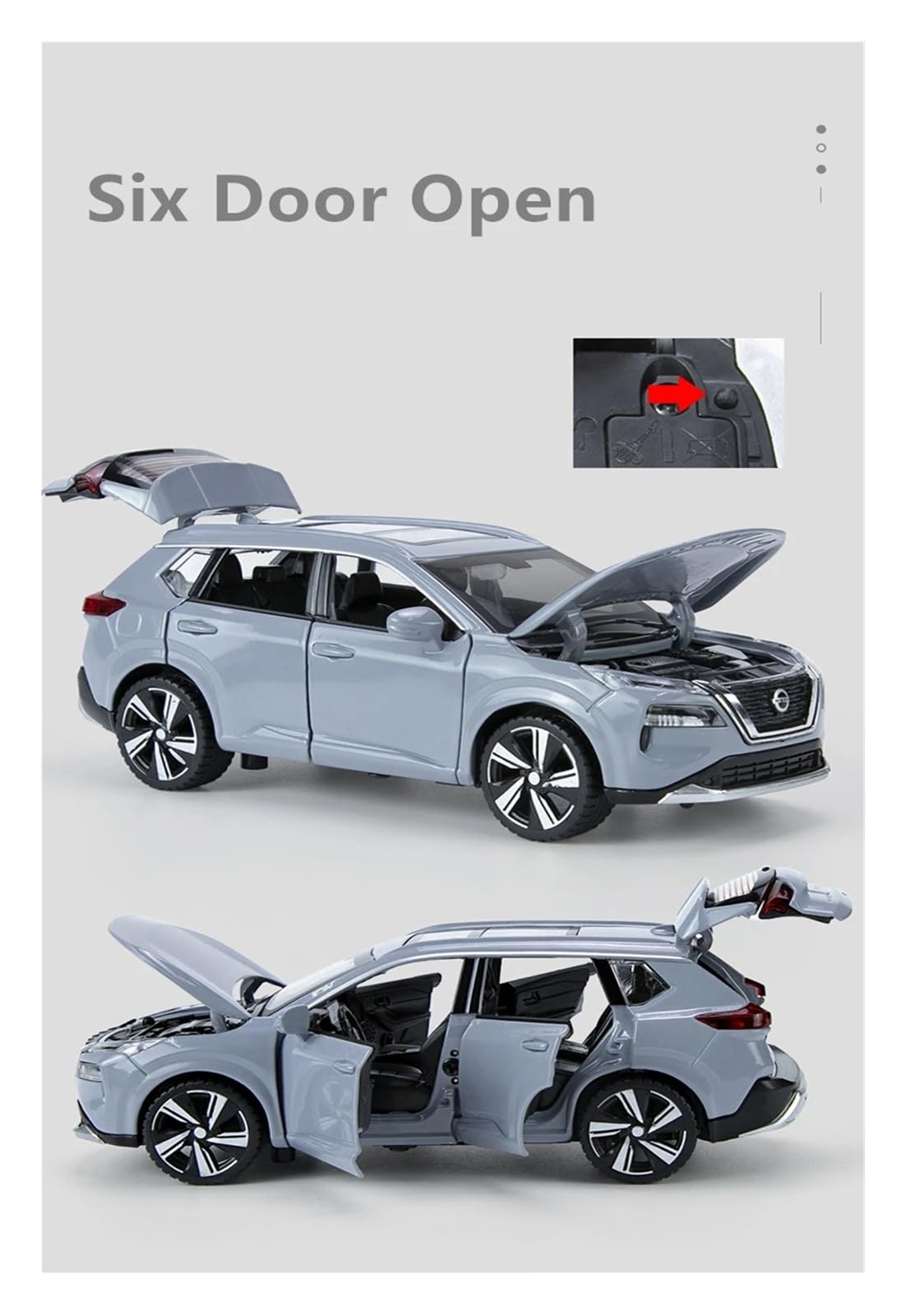 1:32 Per Nissan X-TRAIL SUV Modello Auto In Lega Pressofuso In Metallo Veicolo Fuoristrada Con Simulazione Set Giochi Modello Auto per Hobby(Gray)