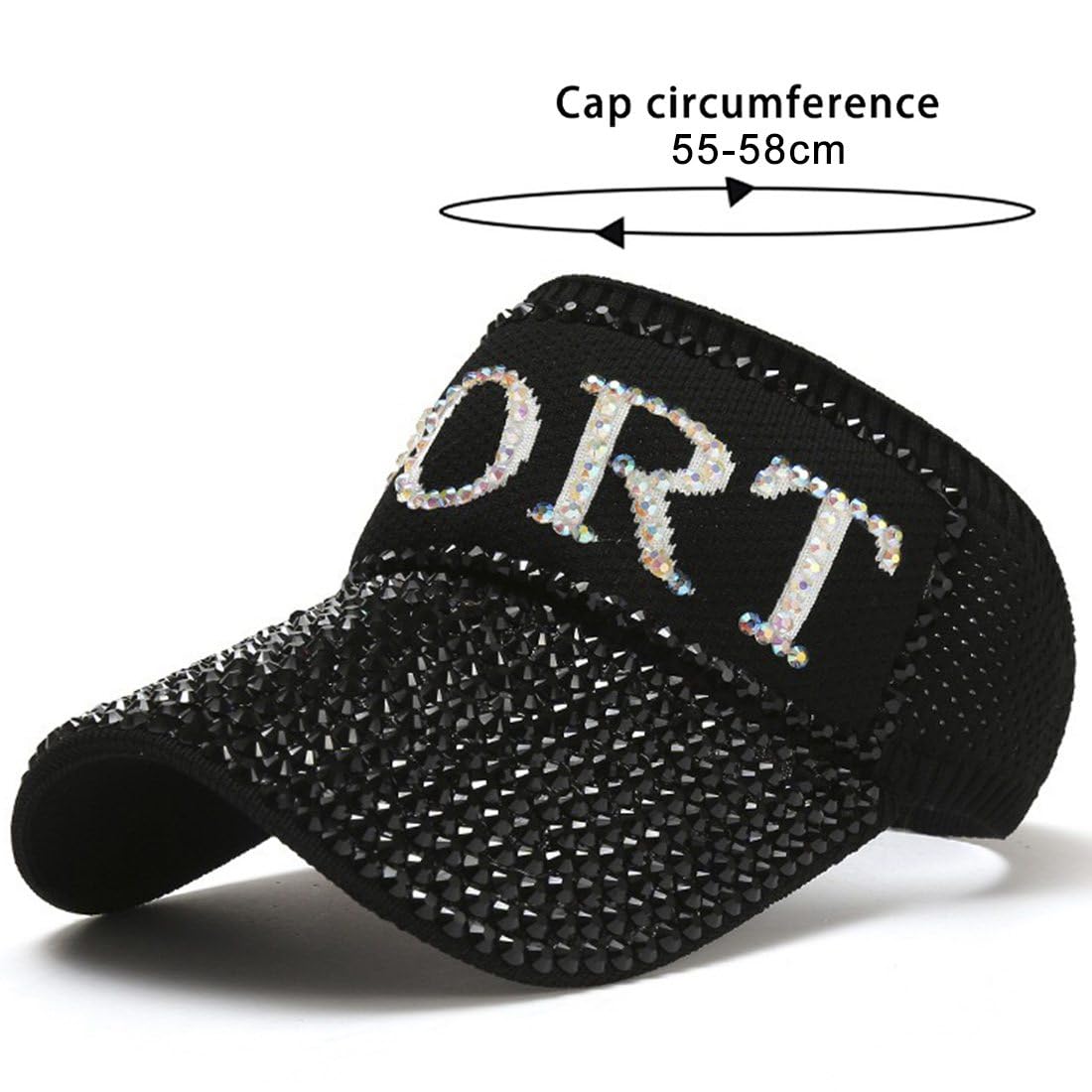 JNKET Women Sun Visor Hats Rhinestone Empty Top Hat Visor Cap Outdoor Sport Hat (US, Alpha, One Size, Medium, White)