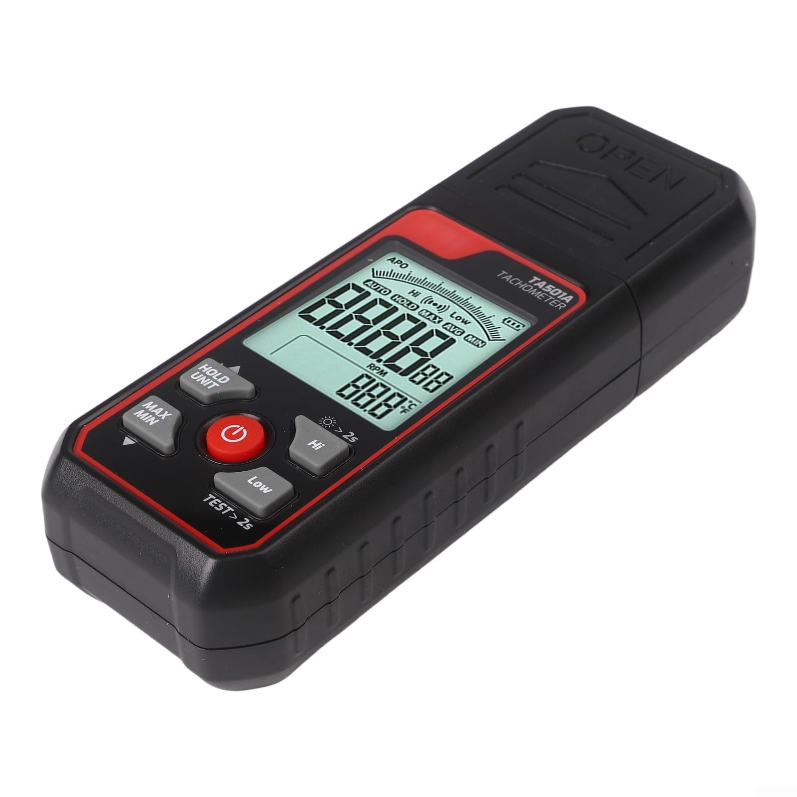 Tacómetro digital TA501A medidor de RPM fotoeléctrico sin contacto 25-99999RPM retroiluminación LCD bloqueo de datos máx/mín/prom alarma motor ventilador prueba