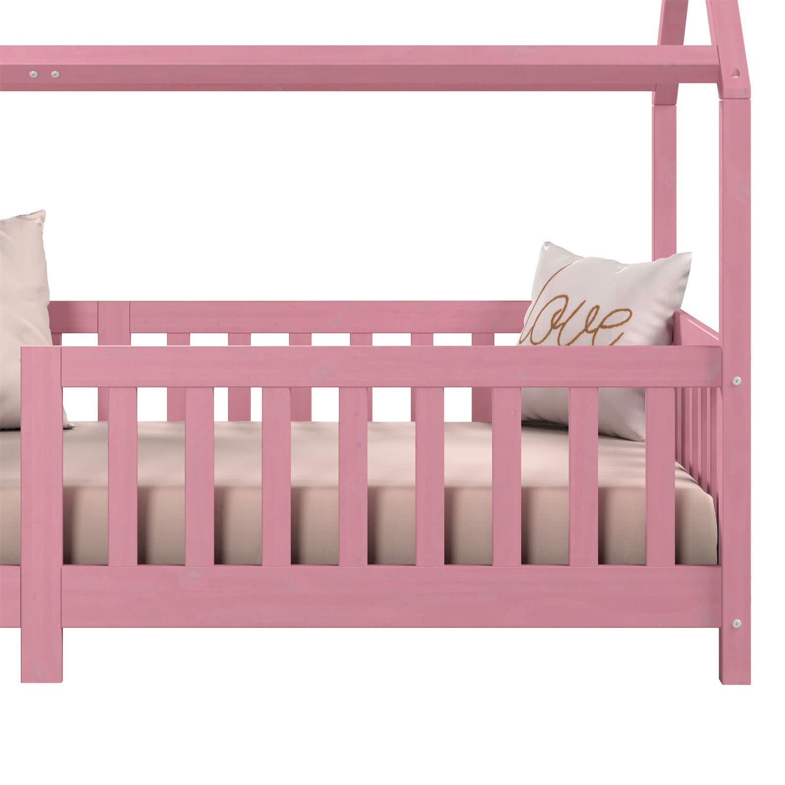 IDIMEX Lit Cabane Nina Enfant Simple Montessori Bois Pin Massif Lasuré Rose 90x200 cm