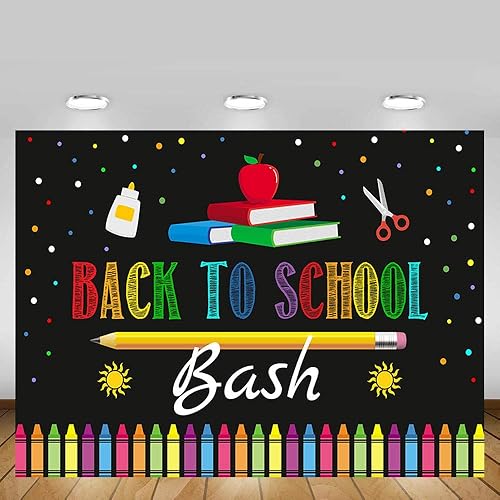 Miniatura 3 de MEHOFOND Regreso a clases, telón de fondo para cabina de estudio fotográfico, accesorios de pizarra, bolígrafos coloridos, primer día de escuela,