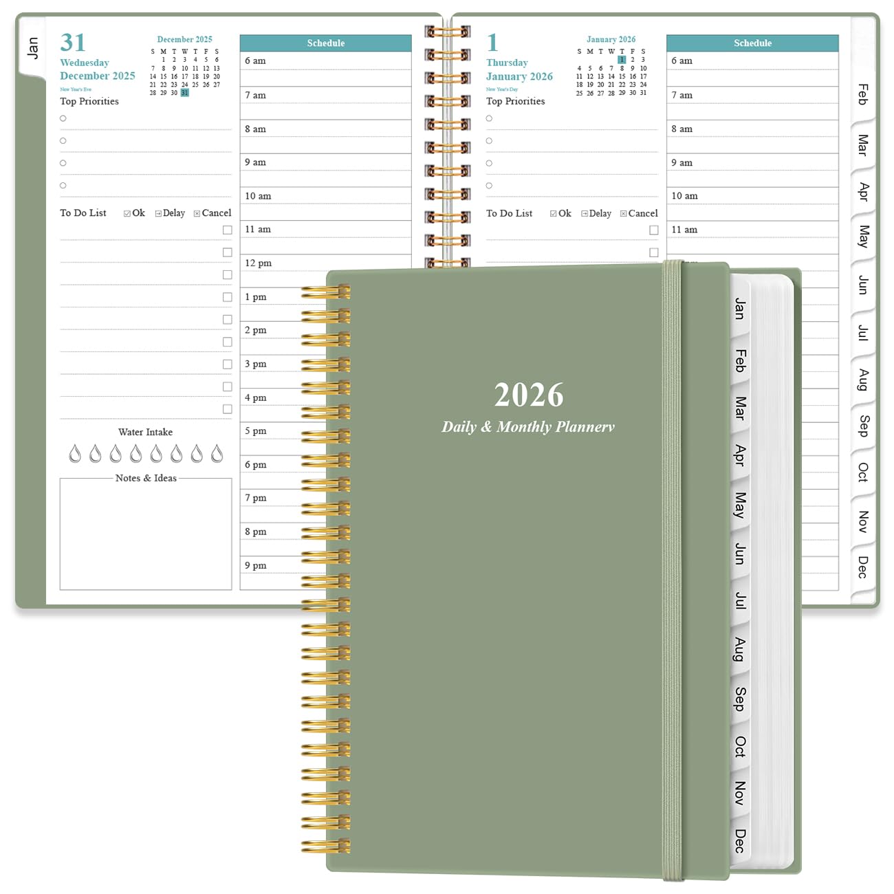 2026 Daily & Monthly Planner - One Page Per Day, Daily Planner 2026 from January 2026 to December 2026, Planner 2026 with 12 Monthly Tabs, 6.4" x 8.5"