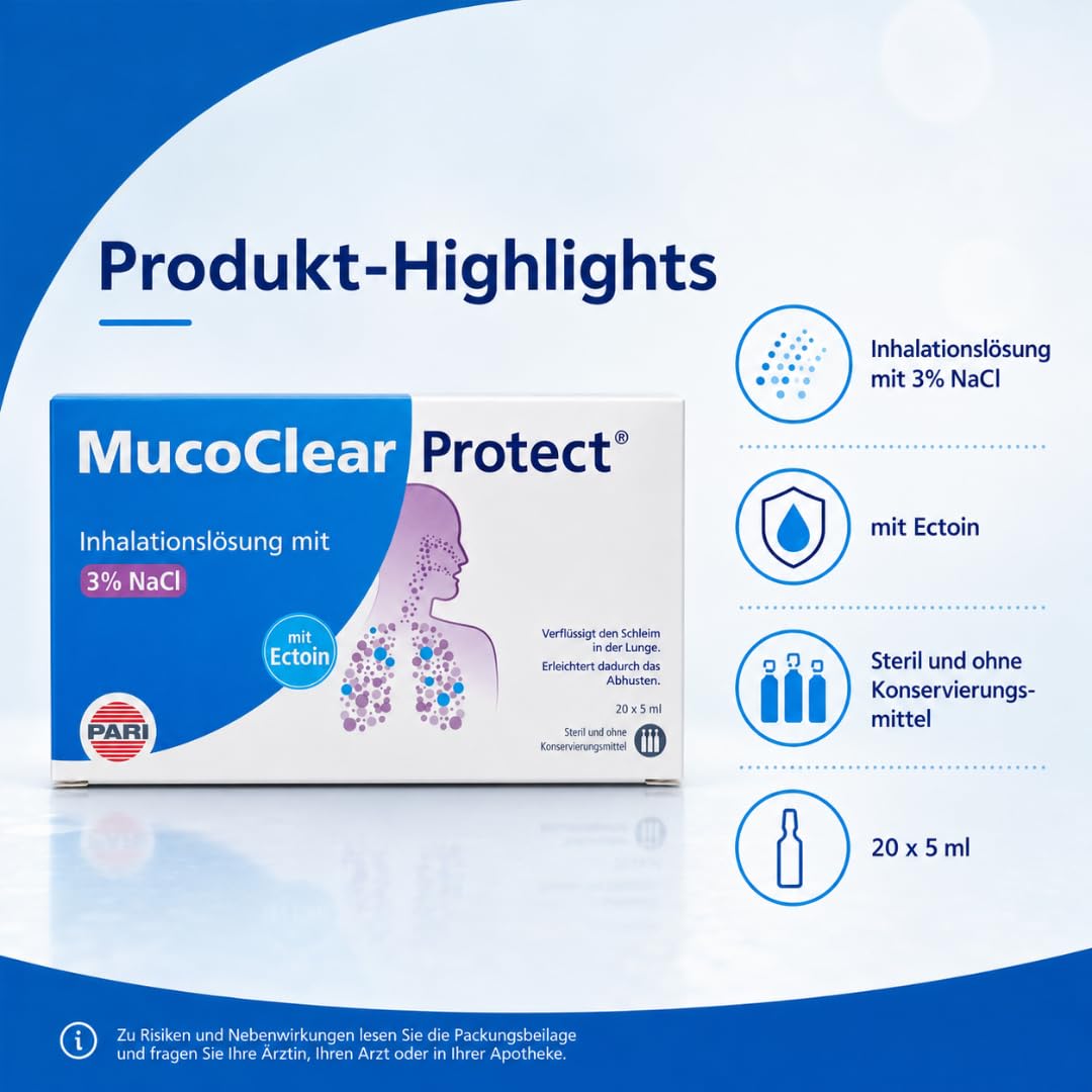 MucoClear Protect Inhalationslösung 20x 5 ml (1x) mit Pharma Perle Duschgel | Inhalationslösung mit Ectoin und 3 % NaCl, sterile Einzeldosen