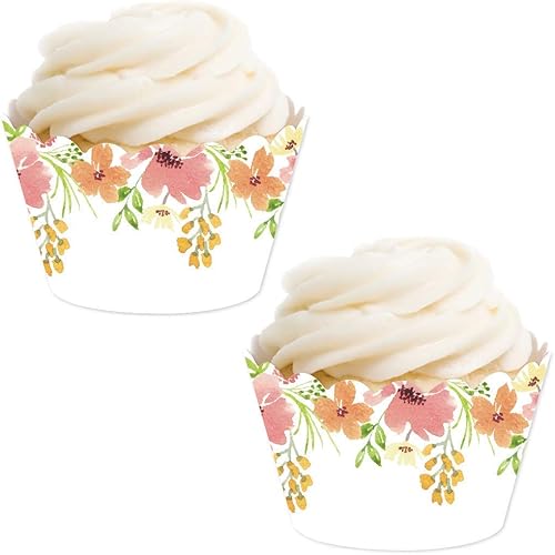 Andaz Press Decoraciones para cupcakes para fiestas, flores bohemias vintage rosas y melocotones florales sobre blanco, paquete de 24, para niñas de