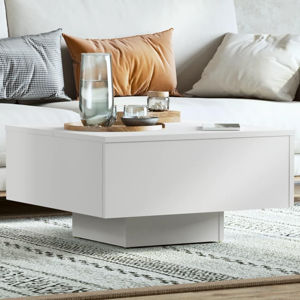 Table basse blanche en bois 60x60 cm pour salon et canapé