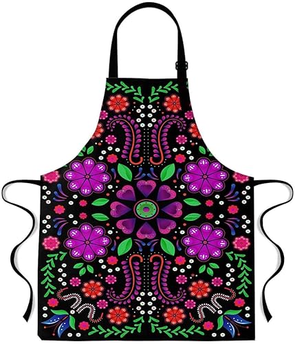 Miniatura 1 de Delantal mexicano con cuello colgante, 33,4 x 27,5 pulgadas, delantal étnico bordado de flores