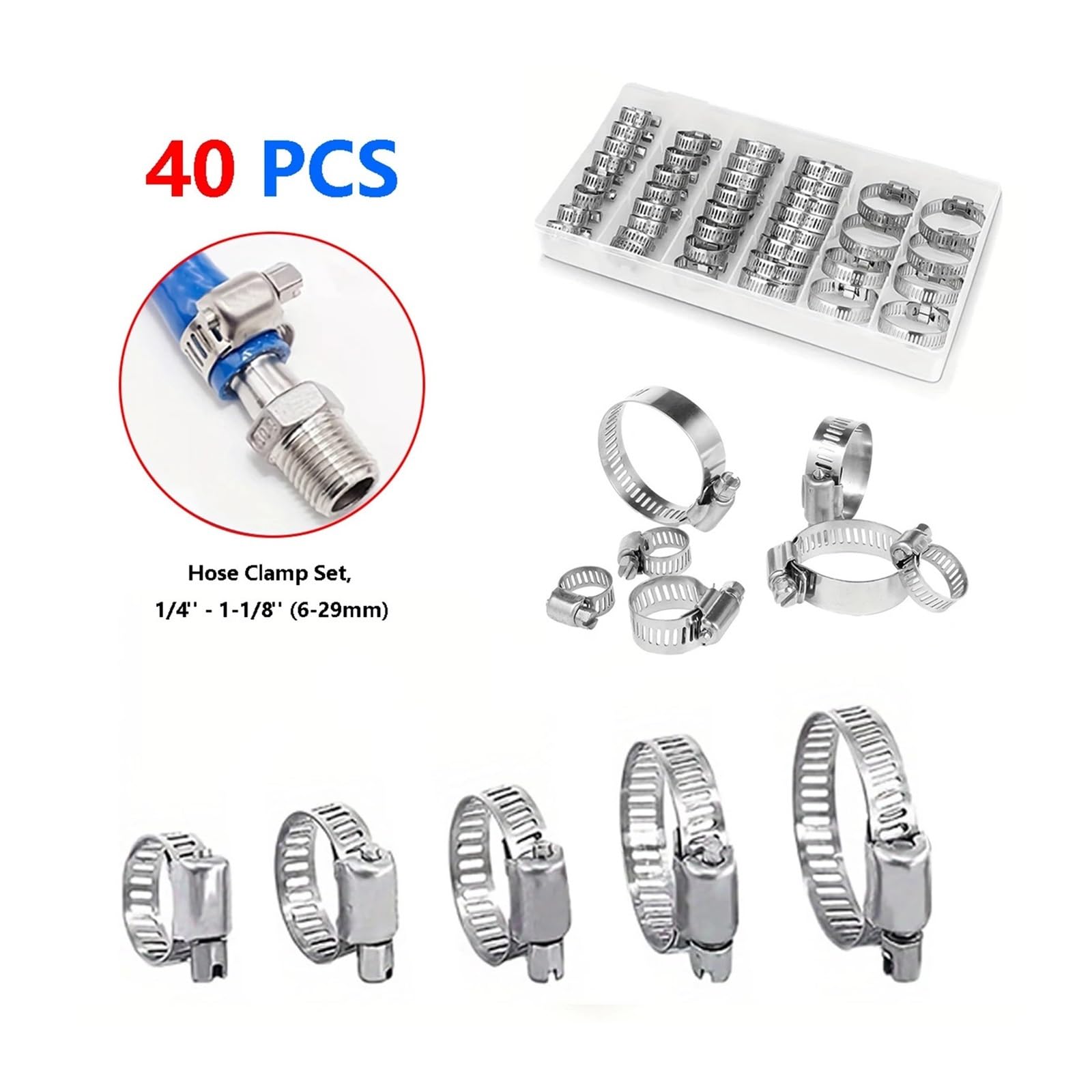 Jeu de colliers serrage à vis sans fin, 40 pièces