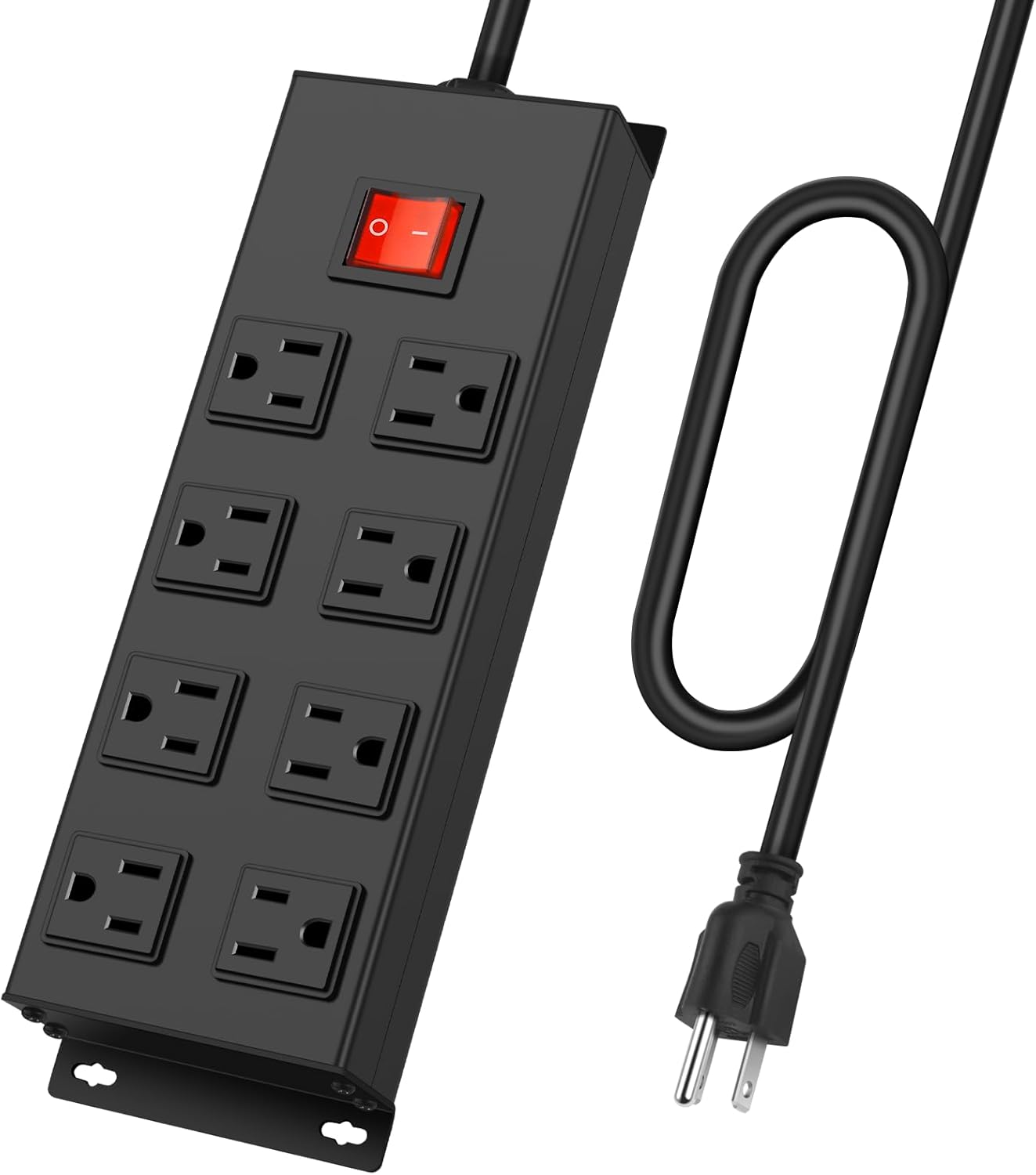 HHSOET Metal Magnetic Power Strip, 8 Outlet Mountable Socket, Wall Mount Heavy Duty Surge Protector, Catering for Your Every Need, Gaming Table Outlet with 6 FT Power Cord.(Black)