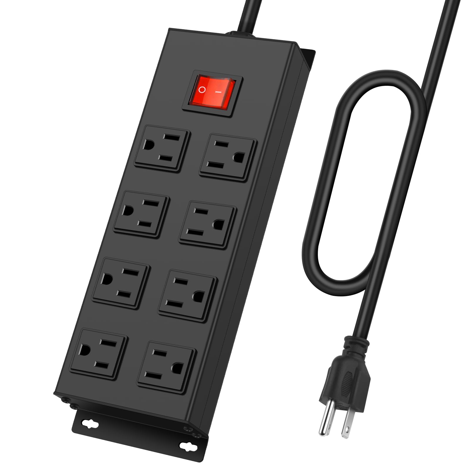 HHSOET Metal Magnetic Power Strip, 8 Outlet Mountable Socket, Wall Mount Heavy Duty Surge Protector, Catering for Your Every Need, Gaming Table Outlet with 6 FT Power Cord.(Black)