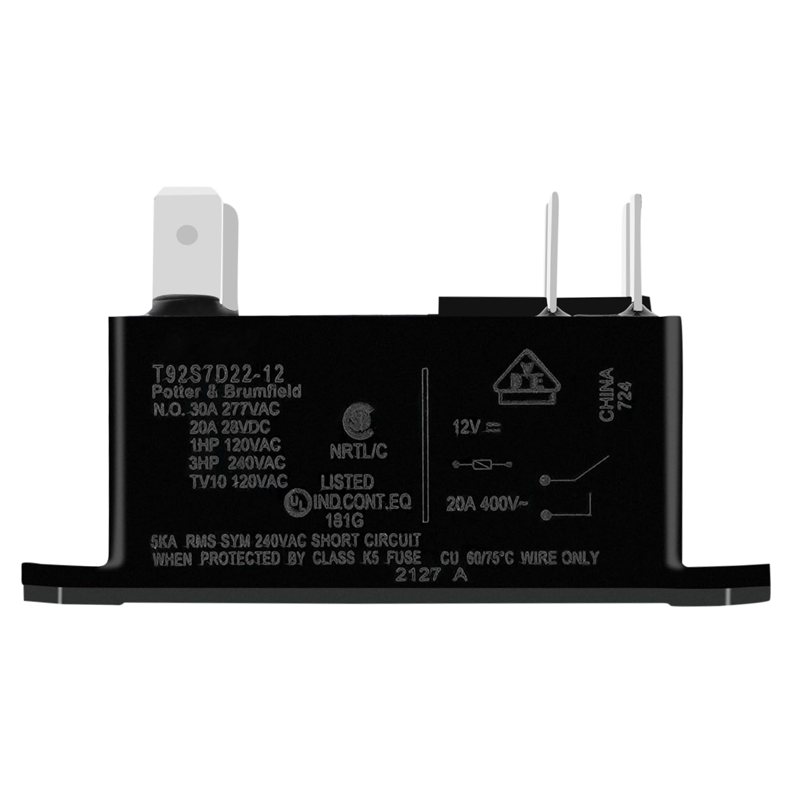 T92S7D22-12 General Purpose Relay 30A 12VDC Contact Rating DPST-NO (2 Form A) Wash-Tight Supersession T92P7D22-12