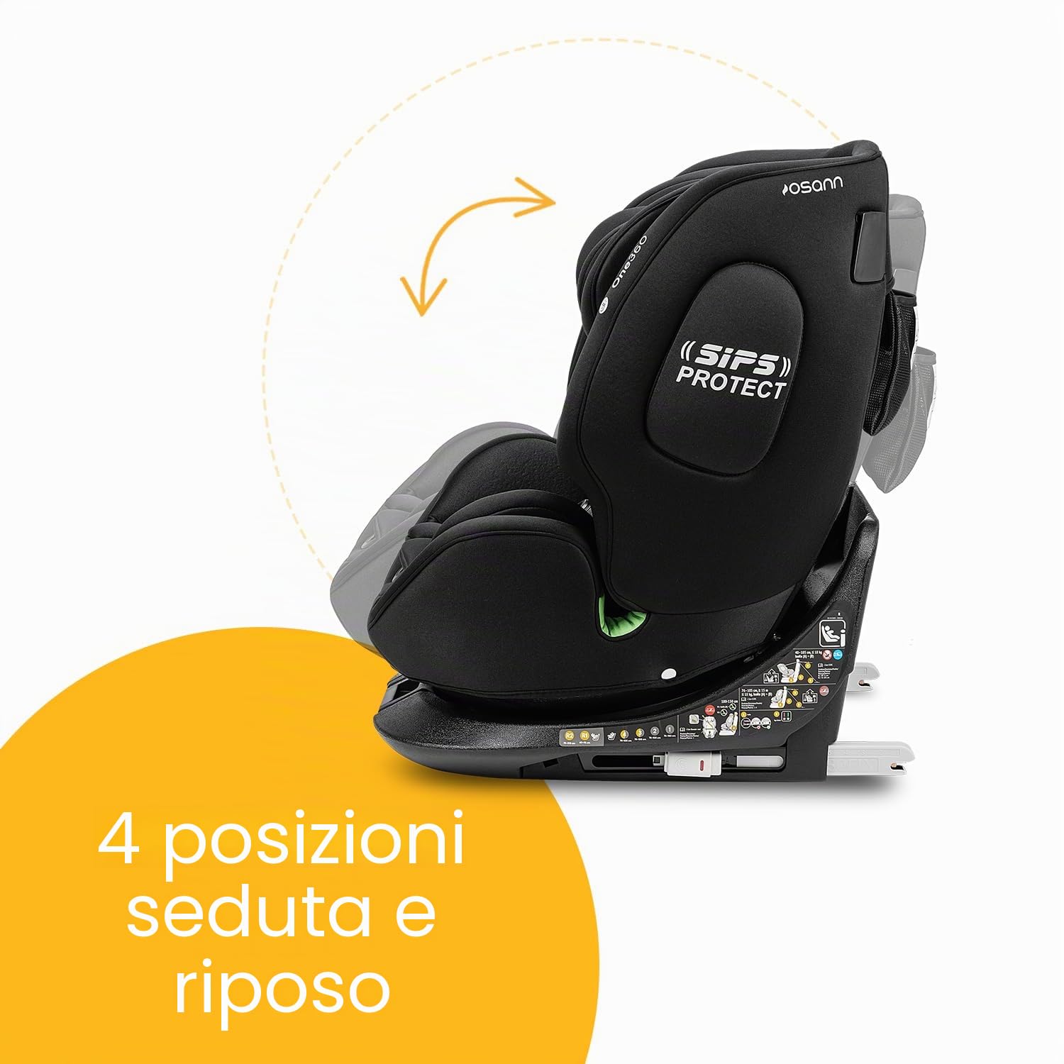 OSANN - Seggiolino auto Neonati/bambini One360 Isofix rotante a 360° - 40-150 cm - Da 0 a 12 anni - Gruppo 1/2/3 - Nero, altezze di 14 posizioni, rivolto all'indietro/in avanti