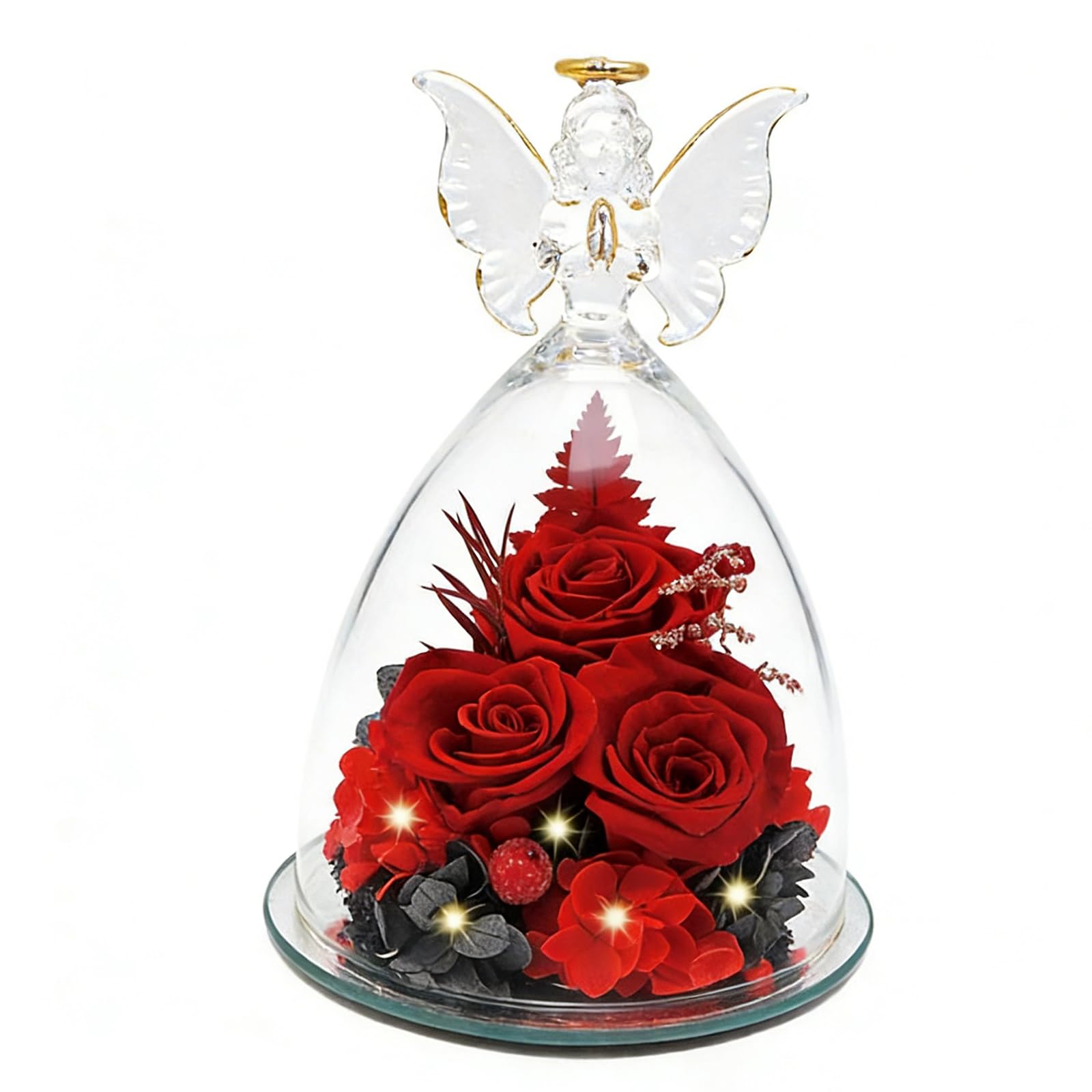 Kaeltsyn for Special Event Preserved Rose Glass Dome Angelic Design for Anniversary Birthday Decoration Valentines Gift