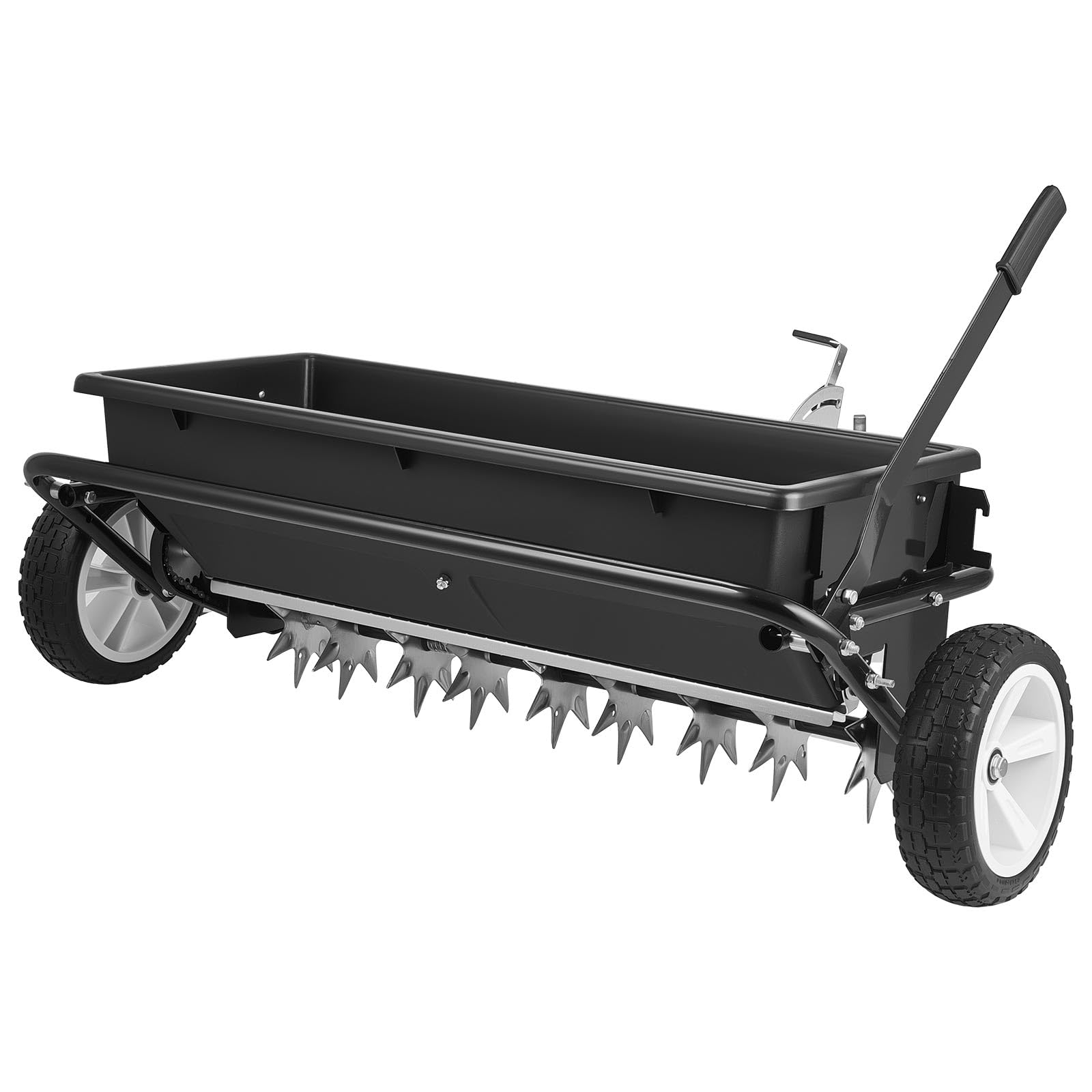 VEVOR Épandeur Engrais Tracté 45 kg Épandeur à Semence à Remorquer avec Aérateur Gazon, Semoir pour Graines, Sel, Compatible avec VTT UTV, Largeur Épandage 81 cm, avec Attelage Universel, Roue 25,4 cm