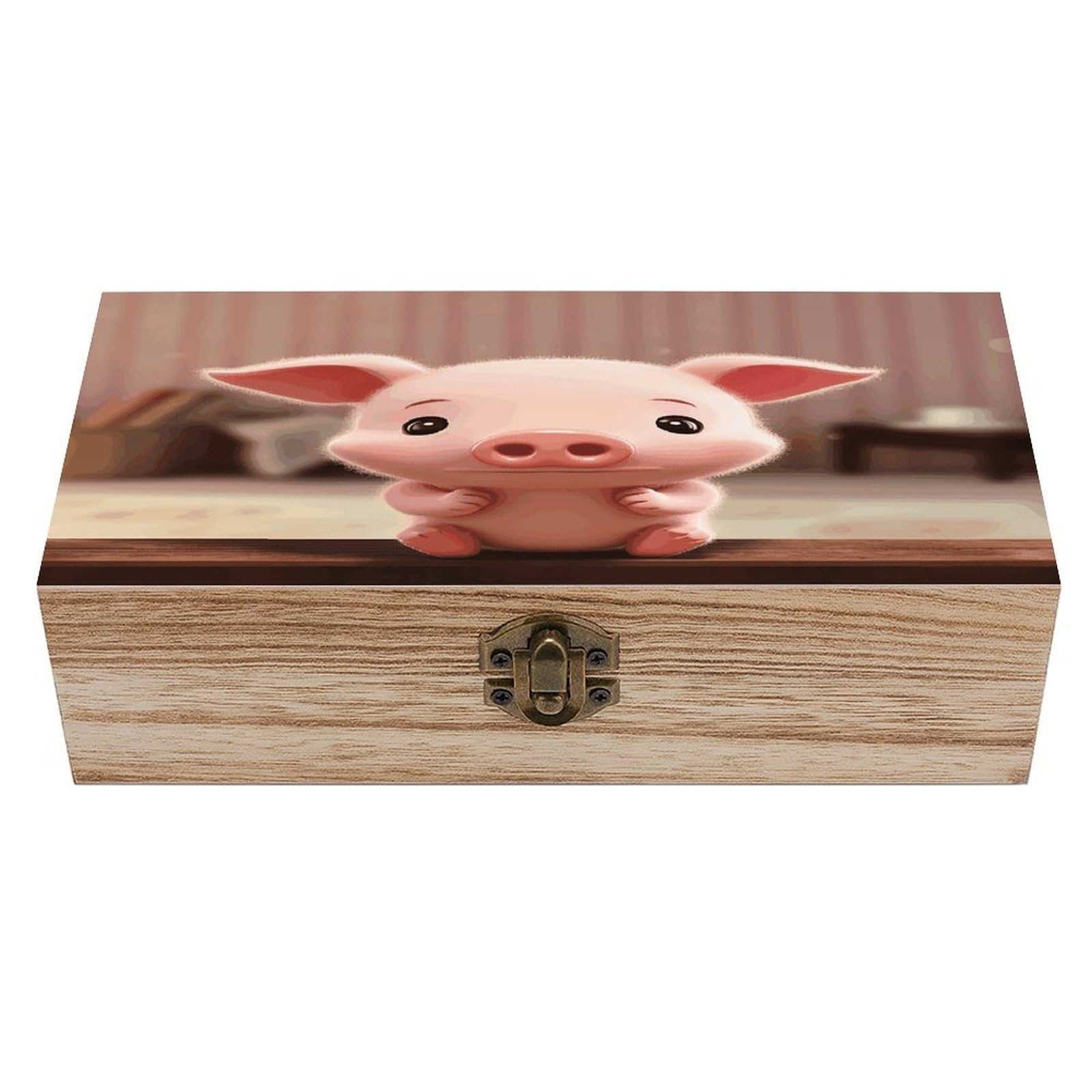 asbwuo Cute Pig Wood Keepsake Box Wooden Box with Hinged Lid