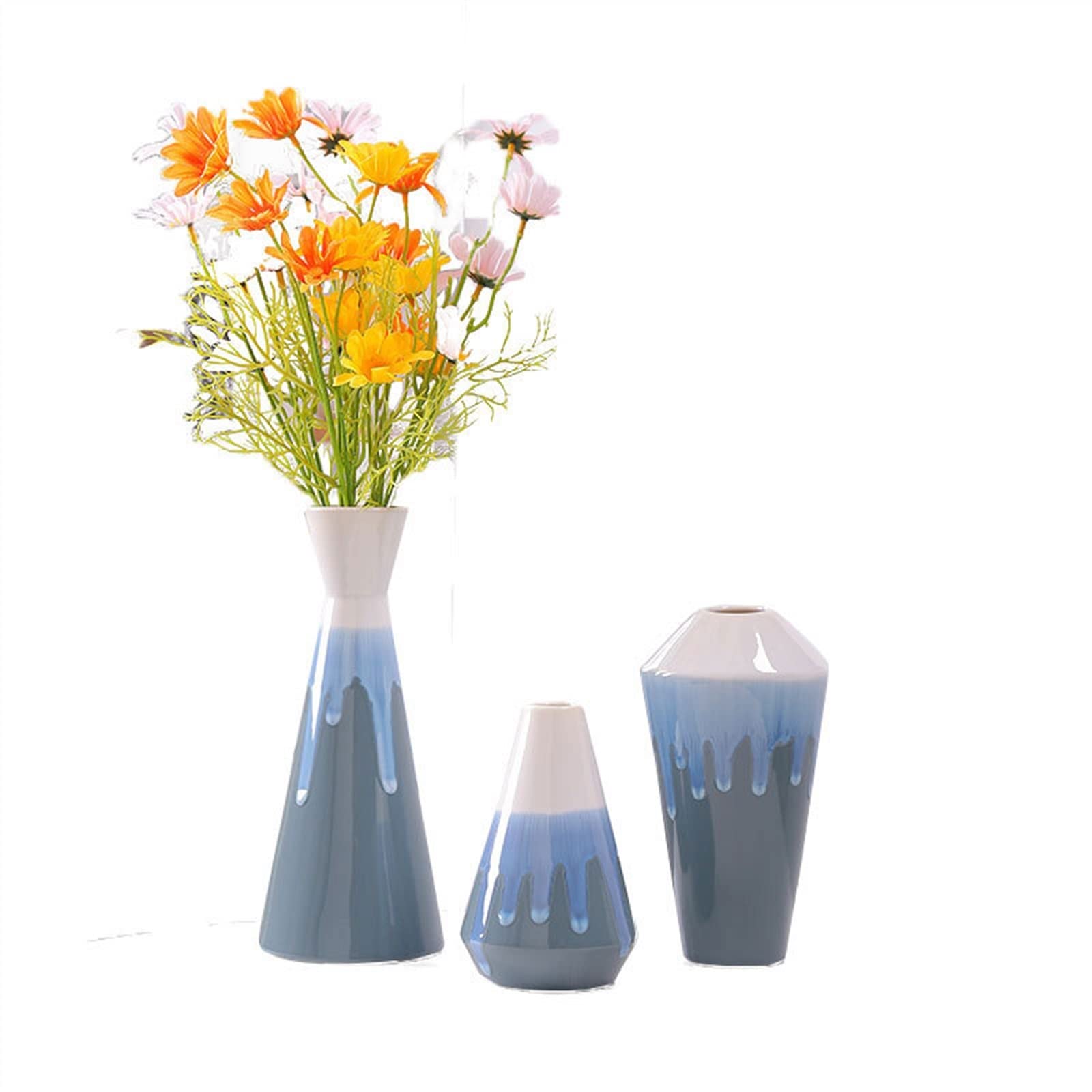 Amazon.co.jp: 装飾用の花瓶 3 個ブルーグラデーションセラミック花瓶