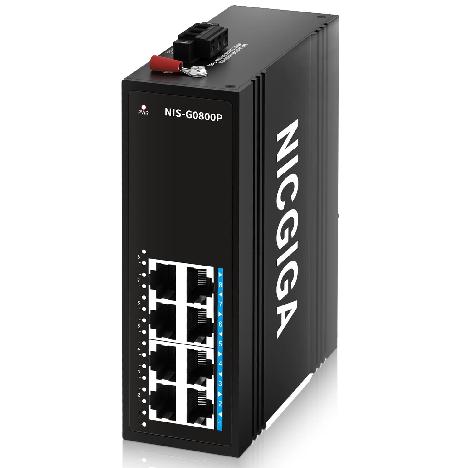 NICGIGA 8 Port Industrial Gigabit PoE Switch DIN-Rail, with 8 x IEEE802.3af/at 30W @245W Port Industrial PoE Network Ethernet Switch. IP40 Metal Enclosure(-30° to 75°)