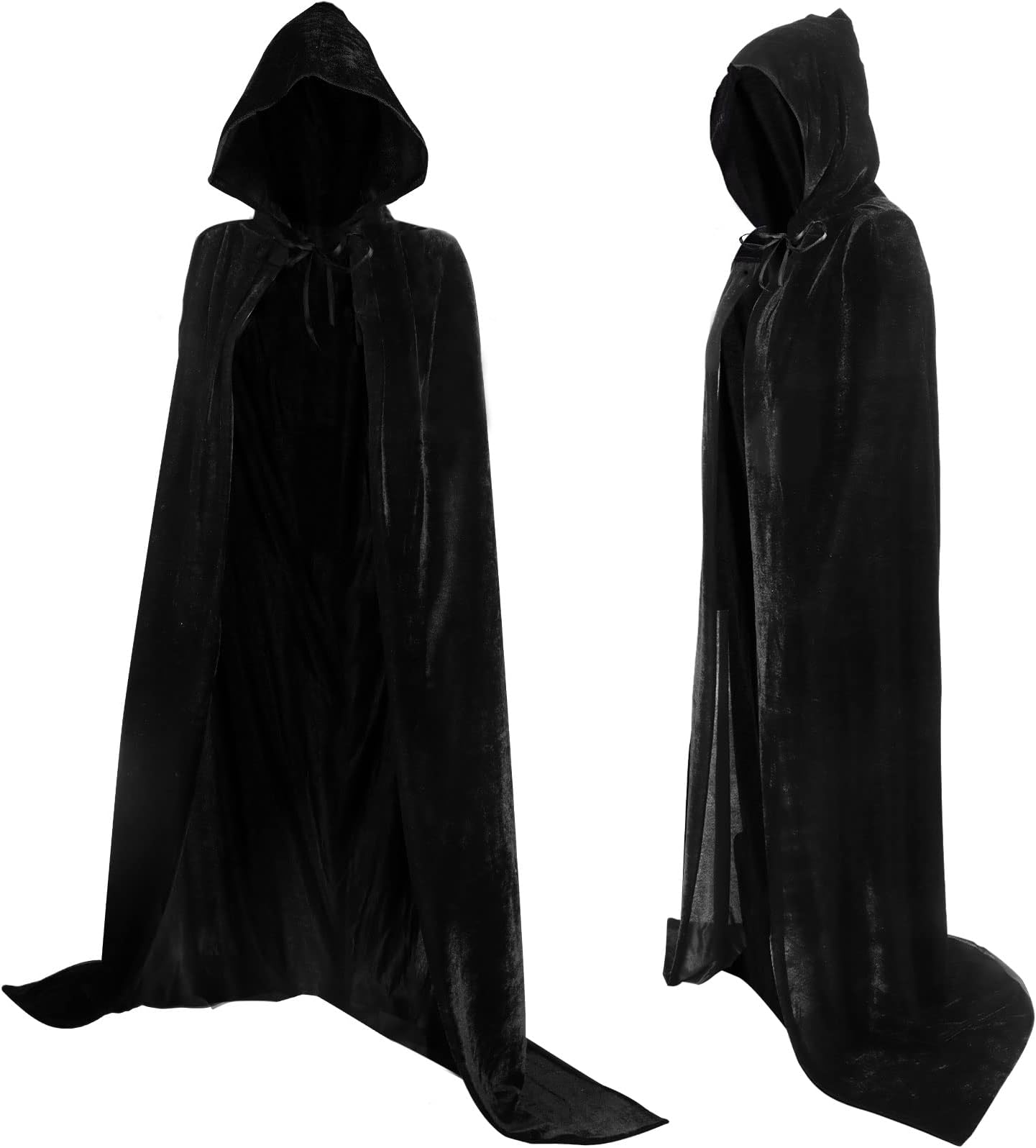 GHANTOY Unisex Full Length Hooded Robe Cloak Long Velvet Cape Cosplay Costume, Halloween Cloak Costumes Hooded Cape Masquerade Dress Up 59inch