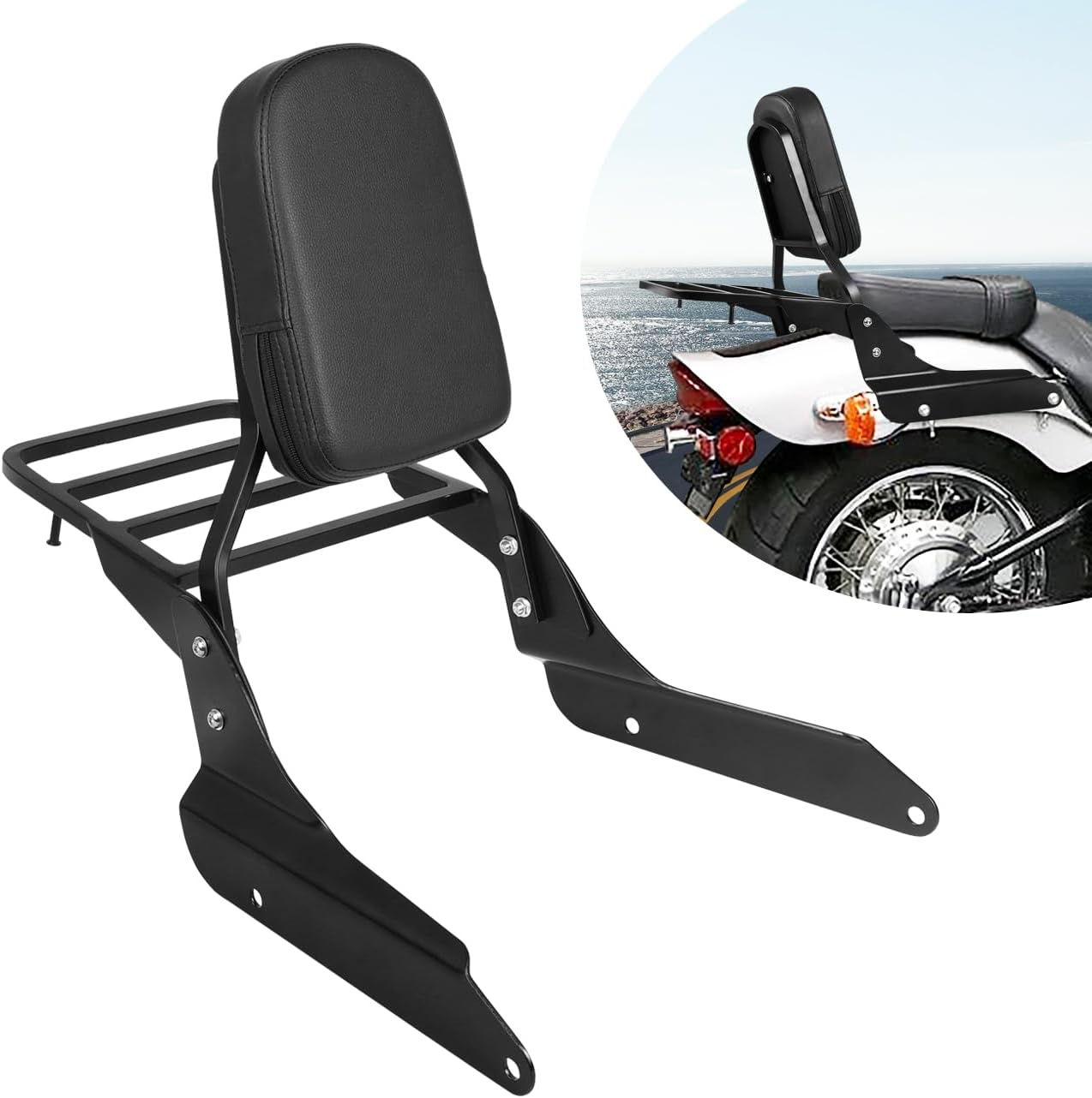 Motorcycle Detachable Passenger Backrest Sissy Bar With Back Rest Pad Luggage Rack Compatible With For Honda Shadow VLX600 VT600 1999-2008 Sissy Bar Backrest