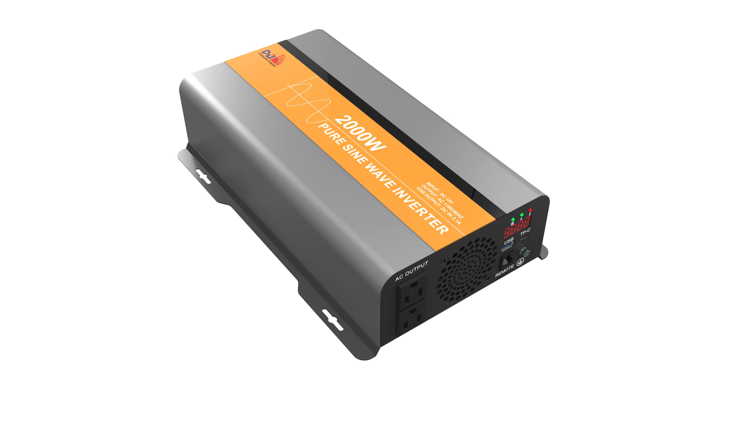 DongJin 2000W Power Inverter Pure Sine Wave Inverter DC 12V to AC 110V 120V Converter for Home RV Camping 2000 Watt Power Inverter for Vehicles Car with LED Display,USB,Type-C,Remote Control,AC Outlet