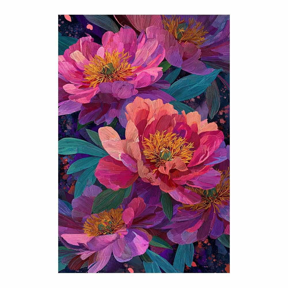 Hoqiu Multicolor Botanical Prints Vibrants Pink Peony Art Artwork, Wall Decoration Living Room Bedroom Hallway Stairs Decoration.(Multicolor)-80X120cm Unframed