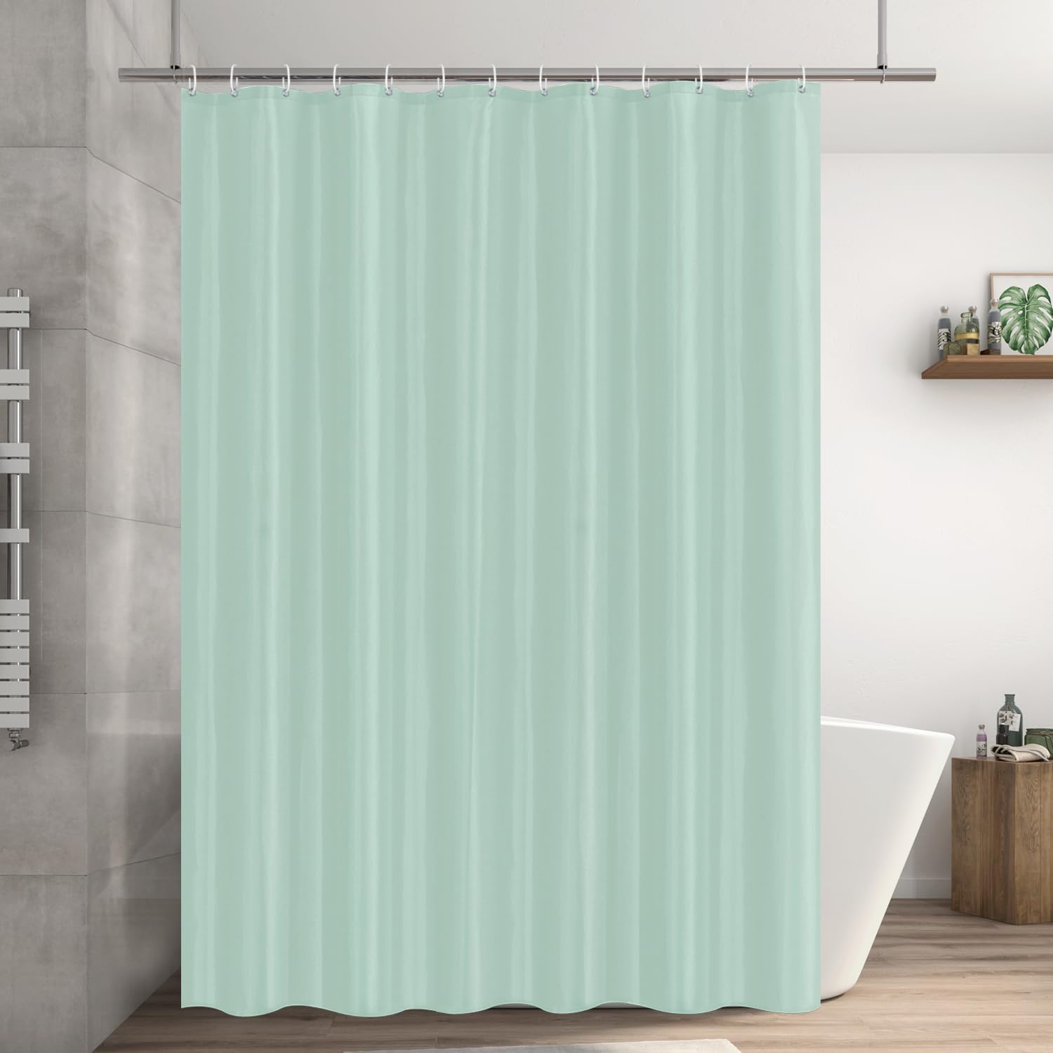 LUKDUNG 200 x 200 cm Polyester Textile Shower Curtain Anti-Mould for Bathroom, Curtain for Bathtub Shower Made of Fabric Waterproof Washable Shower Curtain with 13 Hooks Green