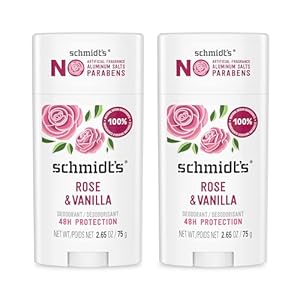 Schmidt’s Aluminum-Free Vegan Deodorant Rose & Vanilla with 24 Hour Odor Protection 2 Count for Women and Men, Natural Ingredients, Cruelty-Free, 2.65 oz