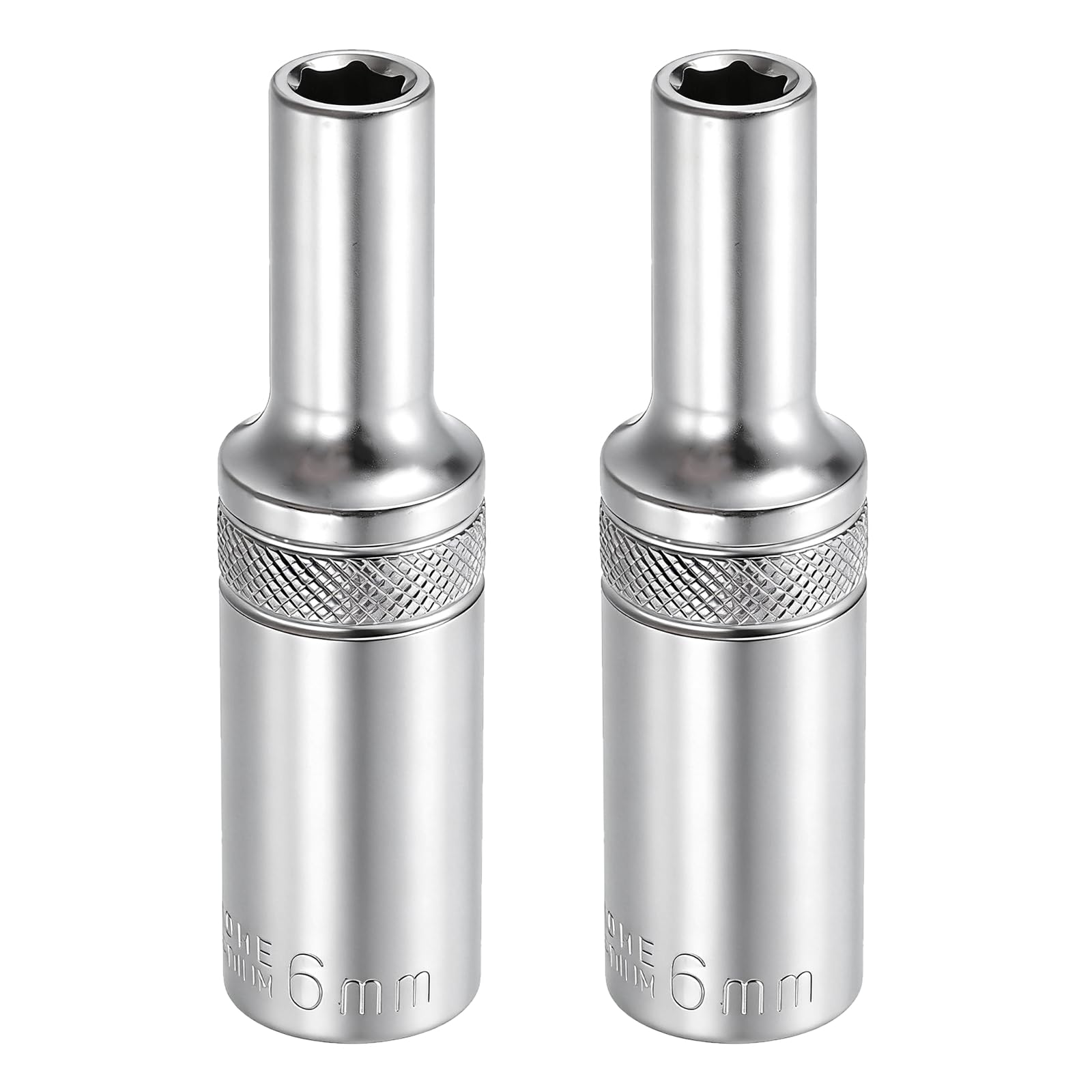 sourcing map 2pcs 6 Points Deep Socket 3/8" Drive 6mm Deep Metric CR-V Steel Polished Nickel Plating Impact Sockets 64mm / 2.5" Long Flip Sleeve Tool for Home Auto Nuts Bolts Repair โ image 1