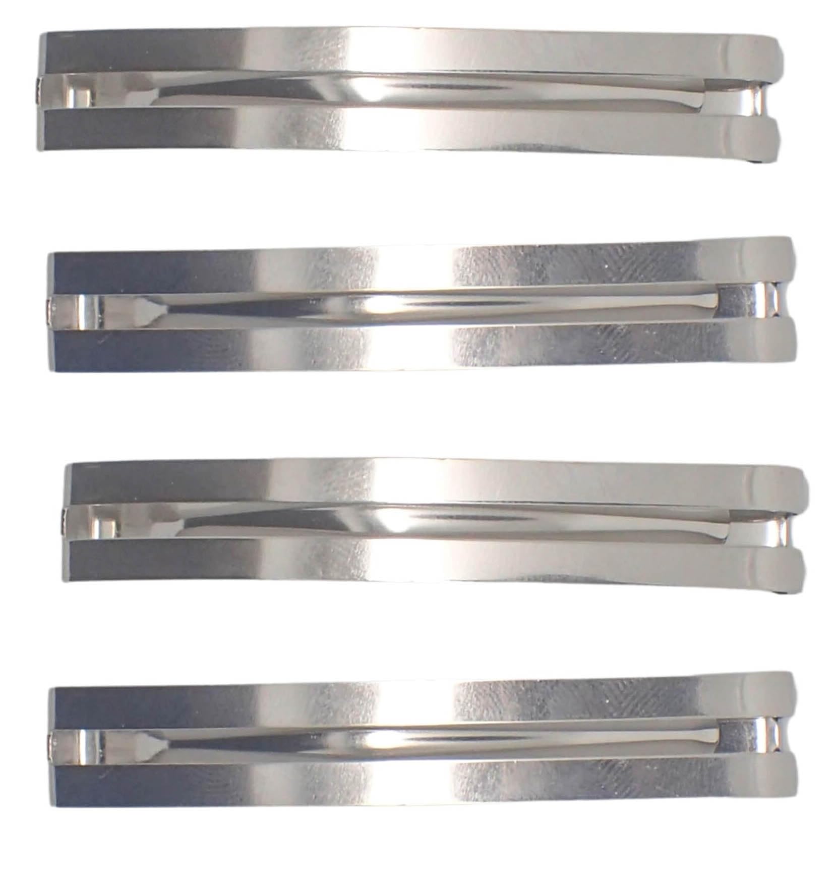 Mytoptrendz® 4 pcs Small Slim French Style Barrettes Hair Slides Double Bar Clip In Flat Thin Un Sprung Hair Clips Grips Classic Women Girls Hair Accessory (Straigh Style 4- Silver)