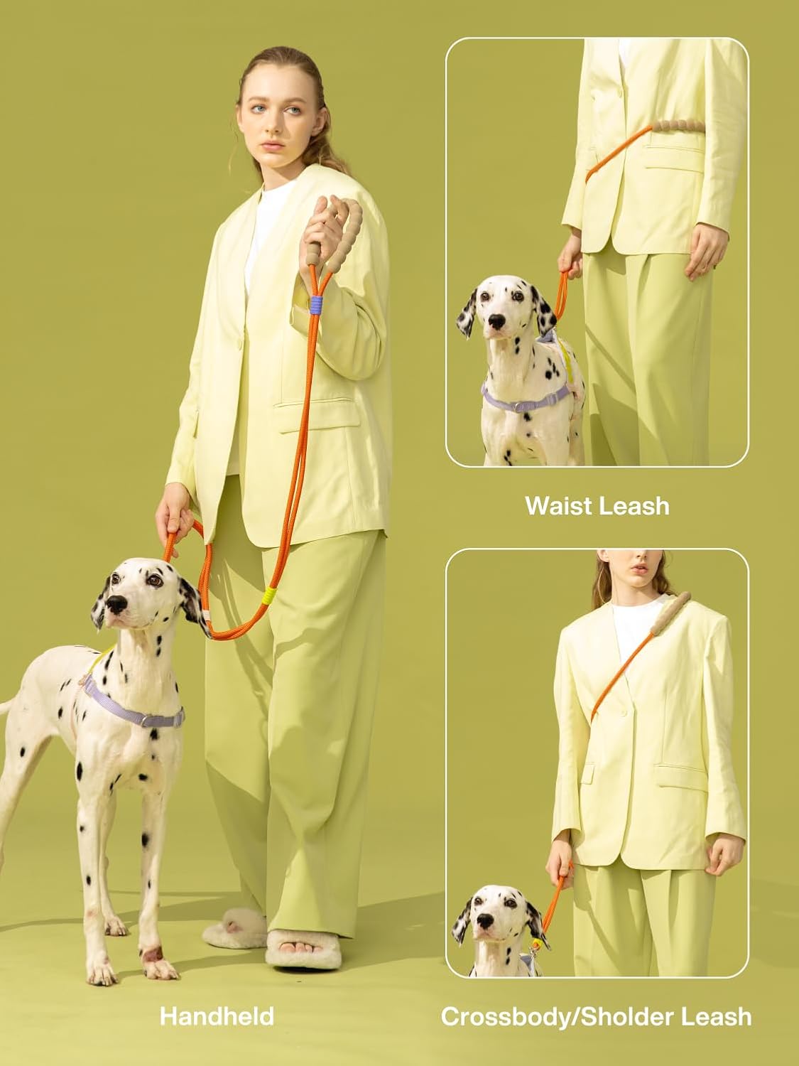 5-in-1 Multifunctional Waist Leash with Padded Handle & Zinc Alloy Clip, Adjustable Hands Free Dog Leash for Running & Walking