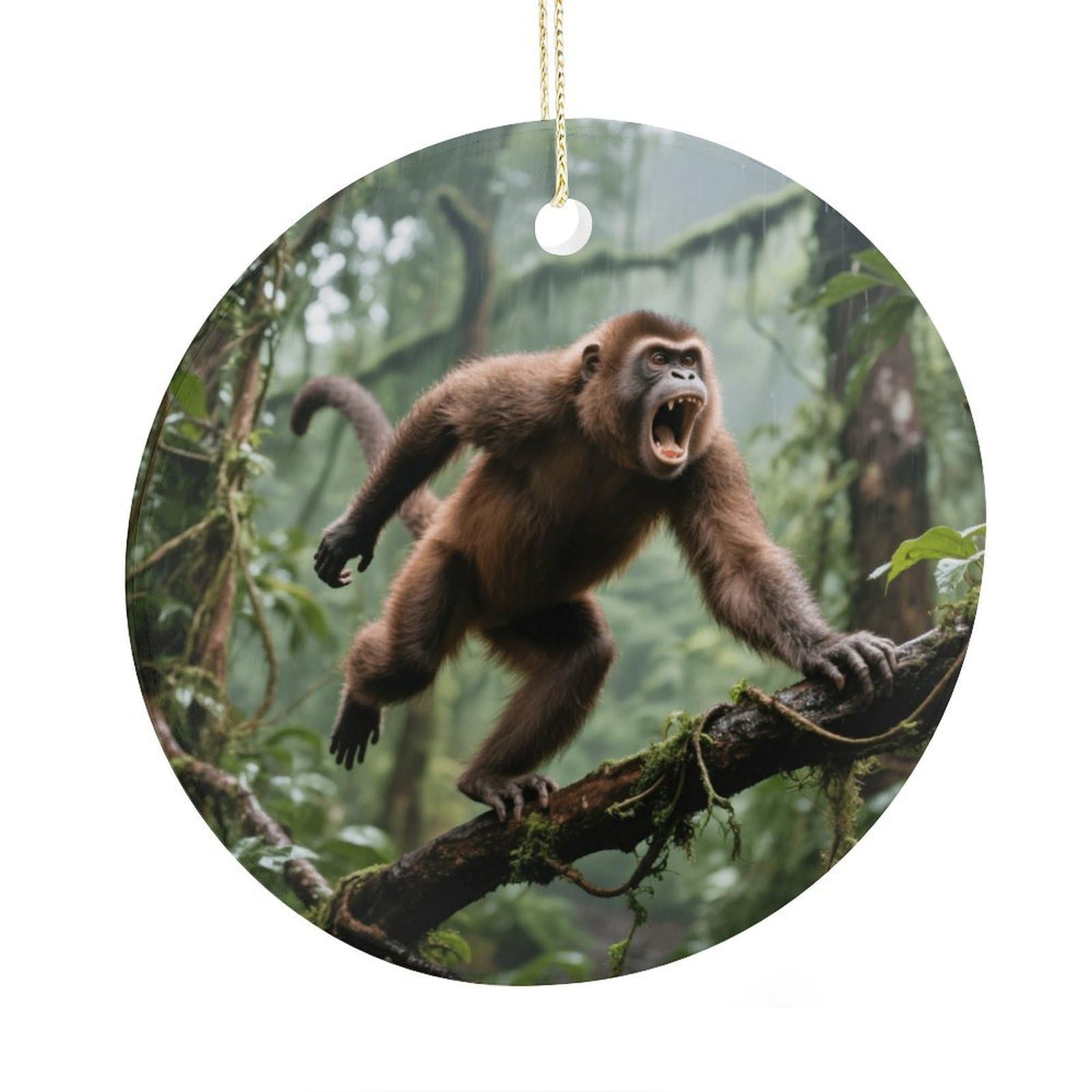 Fekiloot Style Howler Monkeys Christmas Ornaments 2.9 Inch Round Ceramic Ornament Keepsake Thank You Gifts For Office, Room, Home - Holiday Present Ideas