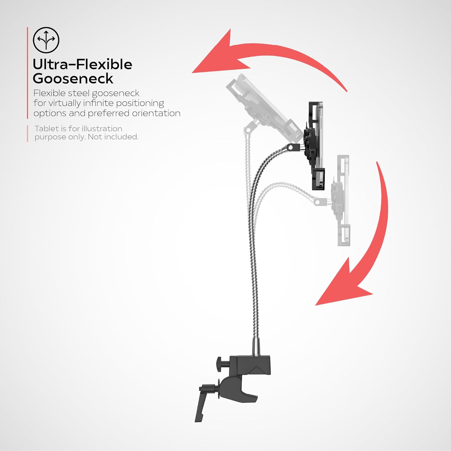 Gooseneck Clamp Stand – CTA Rust Proof Security Gooseneck Clamp for 7-14" Tablets up to 1" in Thickness (PAD-HGTPS)