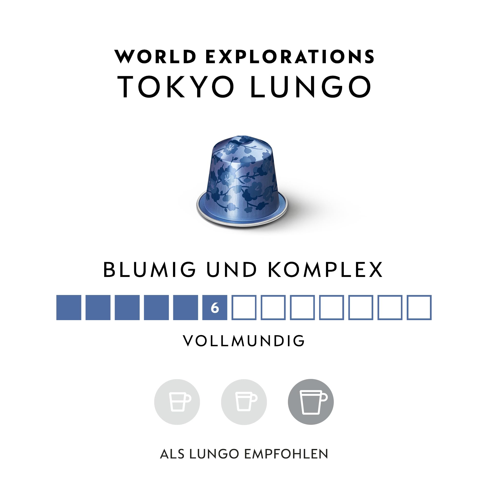 NESPRESSO ORIGINAL Tokyo Lungo 100 Kaffeekapseln | Arabica Kaffee, Mittlere Röstung, Intensität 6