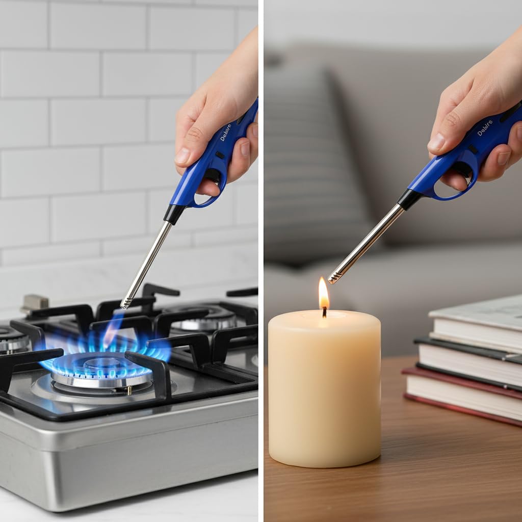 DEBIRE Kitchen Gas Lighter for Stove Igniter and Candles | Durable ABS Plastic Body | Refillable and Flame Adjustable | Built-in Safety Lock | 27cm (Blue, Pack of 1) 3