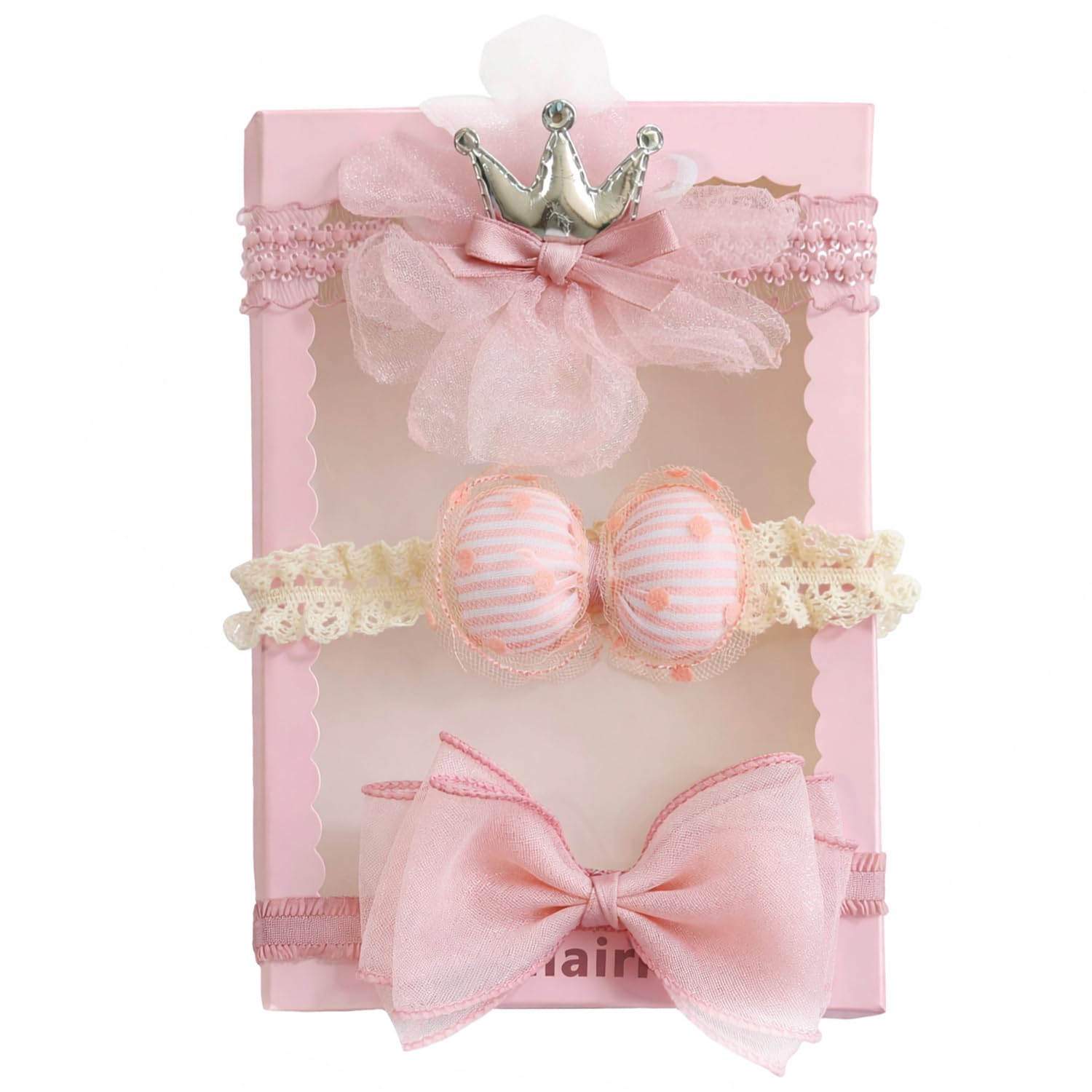 SYGA 3 Pcs Children Girl Baby Elastic Hairband Princess Wind Bow Flower Headband Suit Baby Headdress Photo Hair Accessories For 0-3 Years, Cream