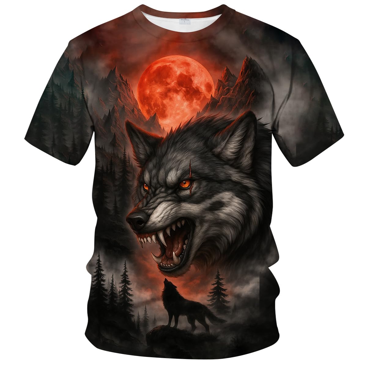 LAOLIUSN Funny Wolf Graphic T-Shirt Novelty Short Sleeve Crewneck Shirt