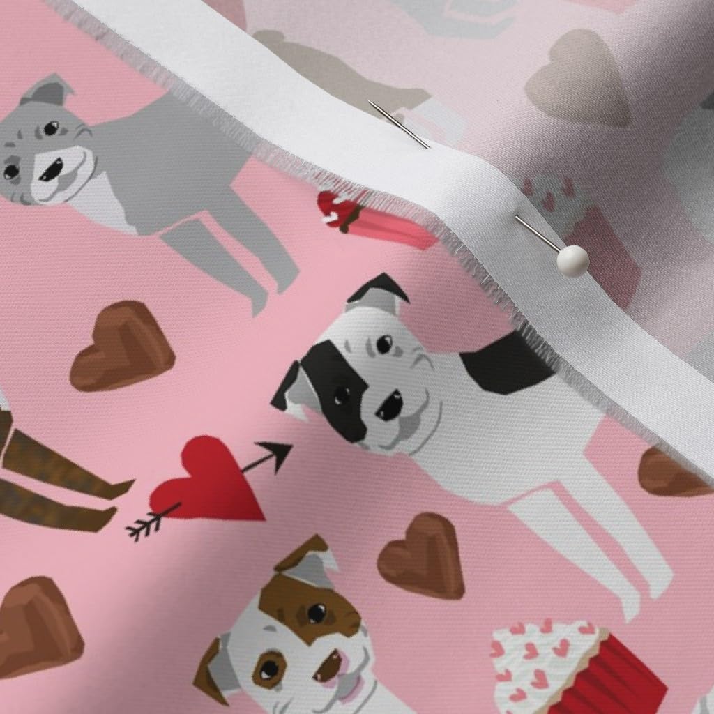 Spoonflower Fabric - Pitbull Terriers Dog Love Cute Valentines Cupcakes Hearts Dogs Printed on Organic Cotton Sateen Fabric by The Yard - Sewing Quilting Apparel Home Decor