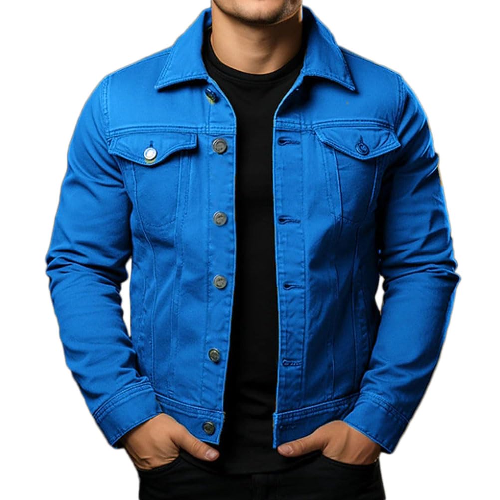 Veste en Jean pour Homme Blousons avec Bouton Slim Fit Cardigan Décontractés Veste à Manches Longues Denim Bomber Jacket en Jean Manteau pour Printemps Automne