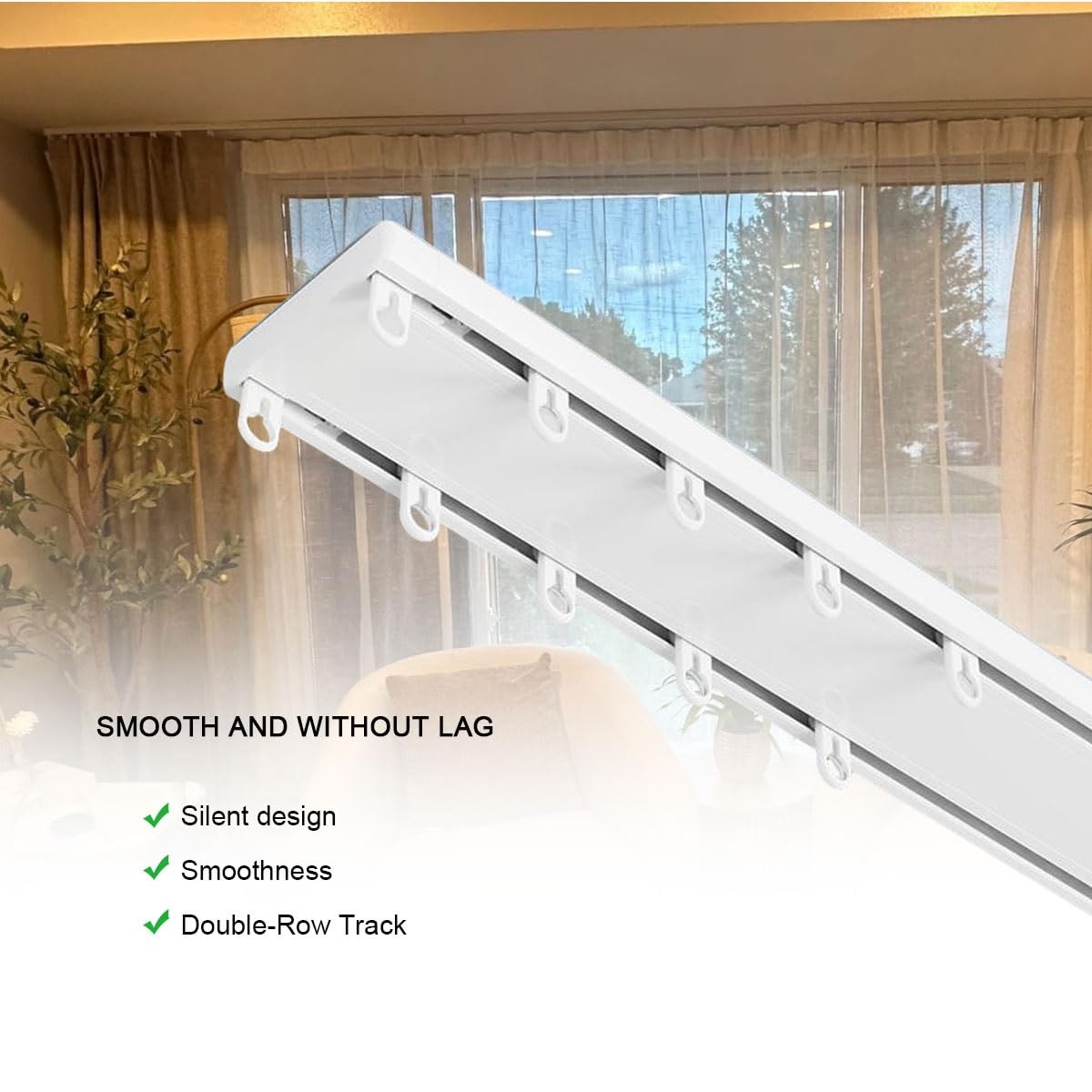 Aluminiowa szyna 2-pasmowa montowana na suficie, 50-800 cm, regulowany, elastyczny, bezgłośny, nowoczesna draperia Solut (biała, 520 cm)