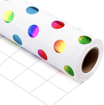 Burymento Rainbow Dots Wrapping Paper, Gift Wrap for Birthday, Valentines, Mothers day, Graduation, Wedding, Fathers day, Baby Shower, Christmas 17in x 32.8ft