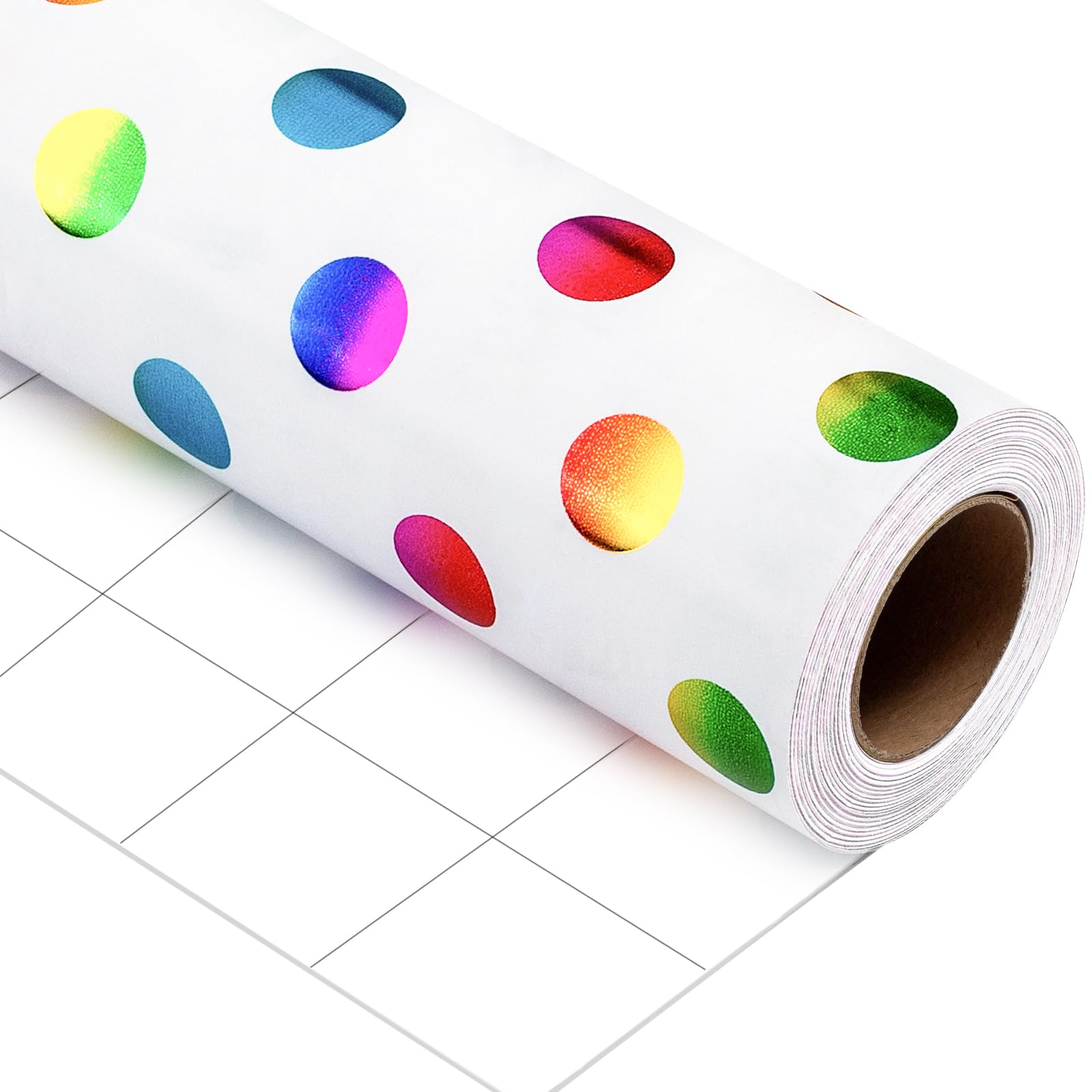Burymento Rainbow Dots Wrapping Paper, Gift Wrap for Birthday, Valentines, Mothers day, Graduation, Wedding, Fathers day, Baby Shower, Christmas (17in x 32.8ft)