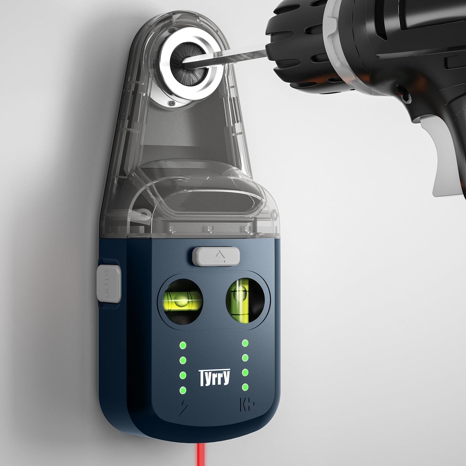 Tyrry Livella Laser 4 in 1 con Livella a Bolla, Raccogli Polvere per Trapano, Supporto da Parete e Ventosa Elettronica a Vuoto, Strumento per Appendere Quadri, Dipingere e Ristrutturazioni Domestiche