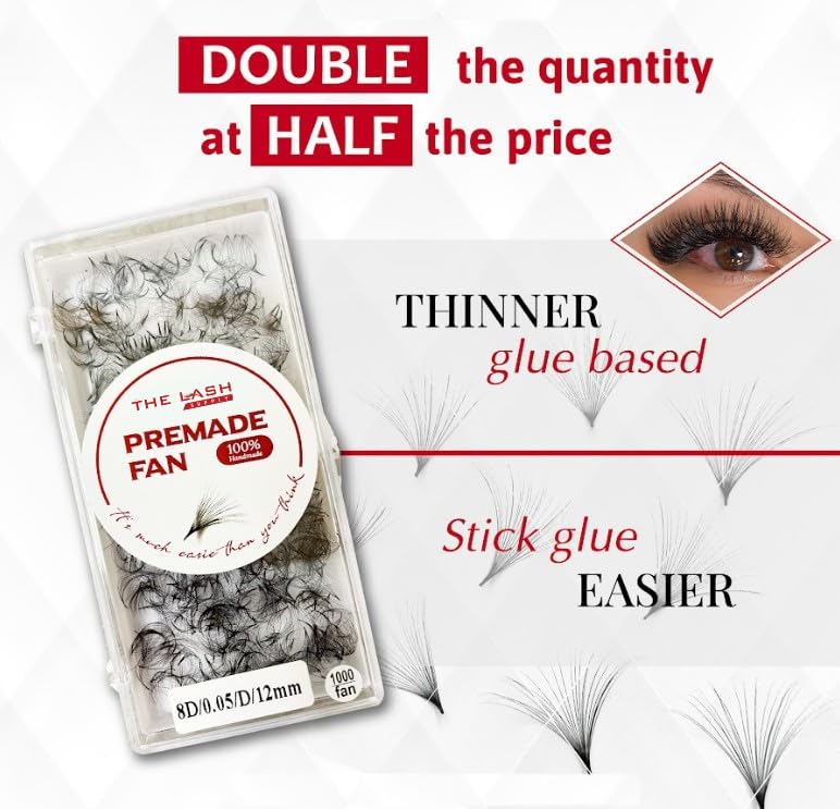 Miniatura 7 de THE LASH SUPPLY 1000fans 3D 4D 5D 6D 7D 8D 10D 12D 14D pestañas de abanico prefabricadas, rizo CCD, longitud de 0.315 a 0.787 pulgadas, 0.030.050.07