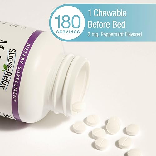 Miniatura 5 de Melatonina Stress-Relax 3 mg por Natural Factors, Natural Sleep Aid, restablece el ciclo de sueño-vigilia, 180 tabletas masticables (180 porciones),