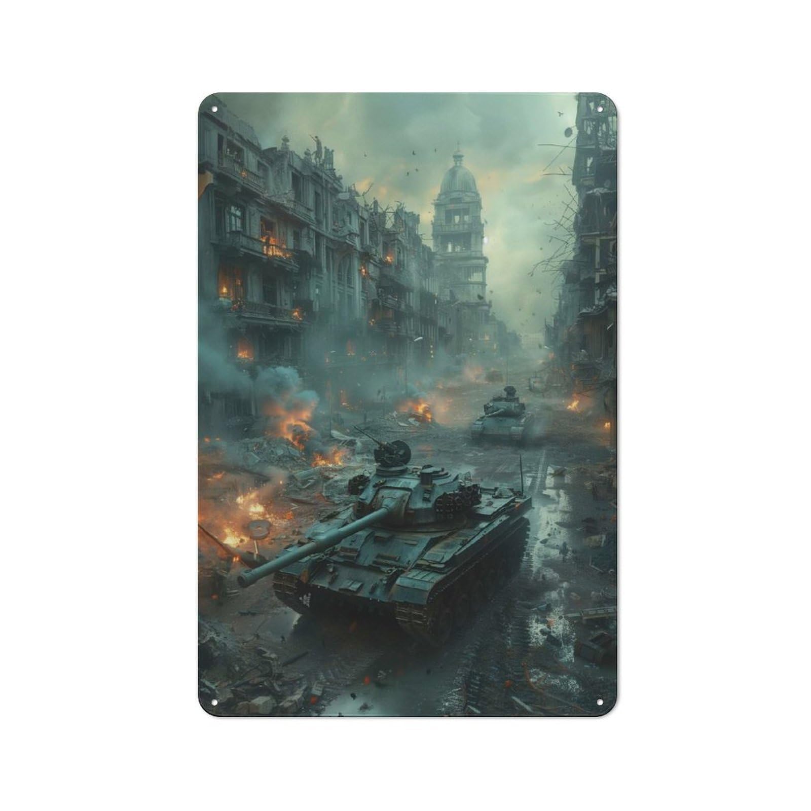 Junmoney Tanks Urban Warfare Metal Wall Sign 30X20cm, Clean Industrial Loft Wall Plaque For Workspace, Cafe, Hallway Or Garage