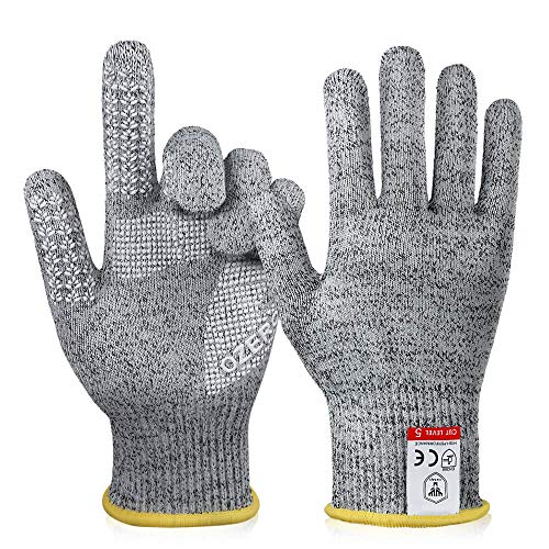 OZERO Cut Resistant Gloves (1 Pair) Food Grade Level 5 Protection, Durable Grip,Elastic Comfort Fit, Safety for Cutting, Kitchen Cooking, Fishing and Gardening(Small)